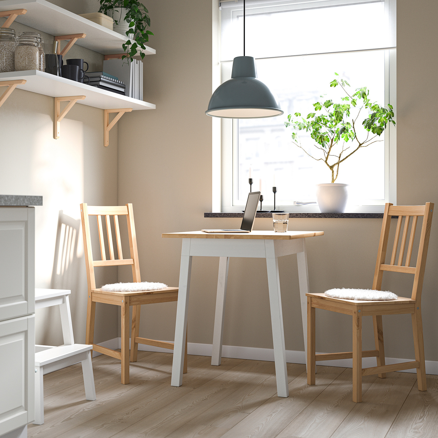 PINNTORP / PINNTORP table and 2 chairs light brown stained white