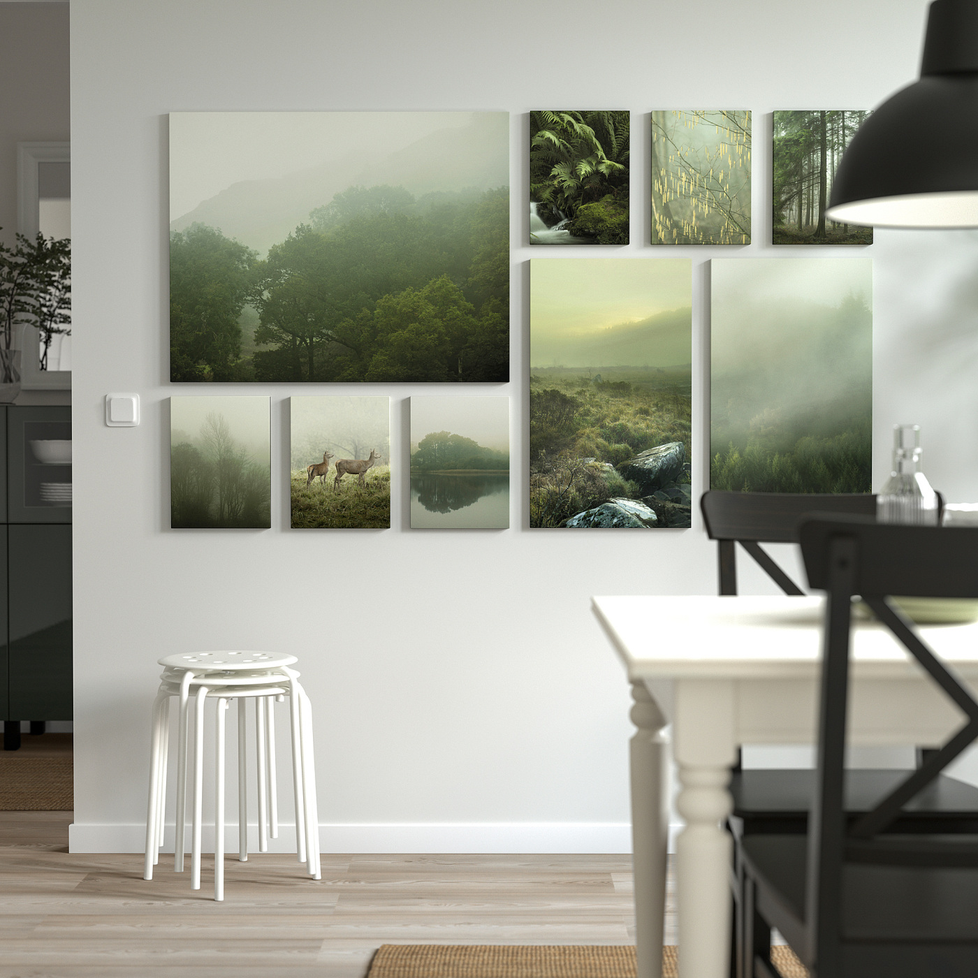PJÄTTERYD picture, set of 9 Mist in the forest - IKEA