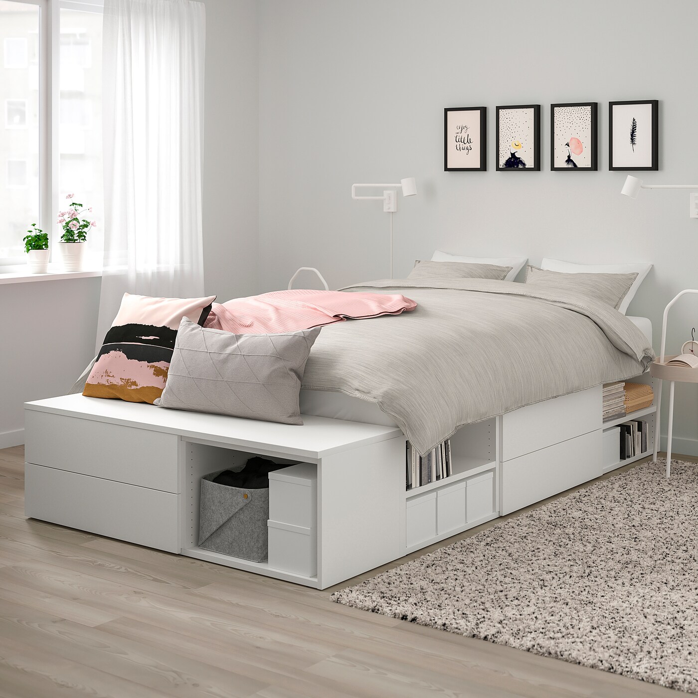 PLATSA bed frame with 4 drawers white Fonnes IKEA