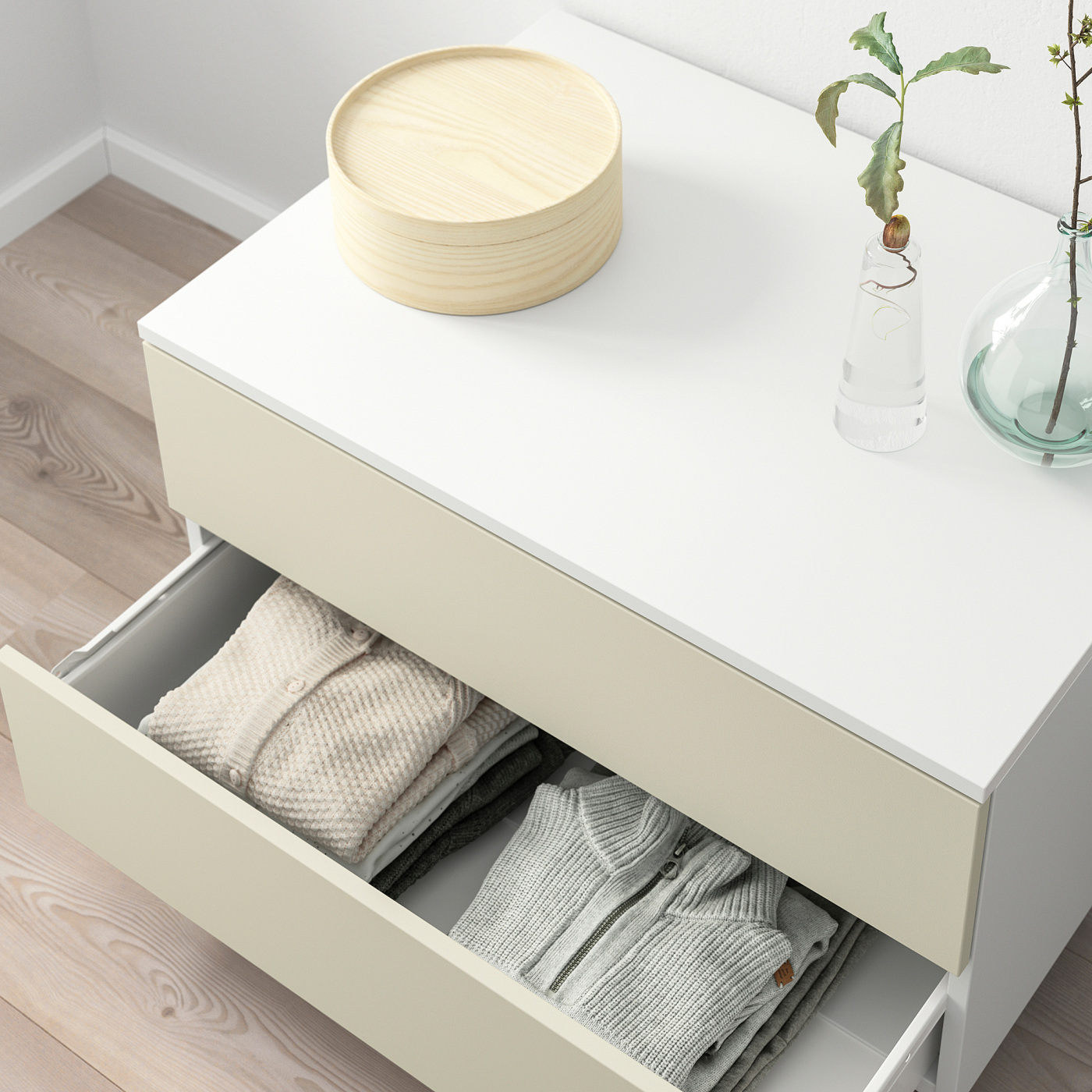 PLATSA chest of 2 drawers white/Skatval light beige - IKEA