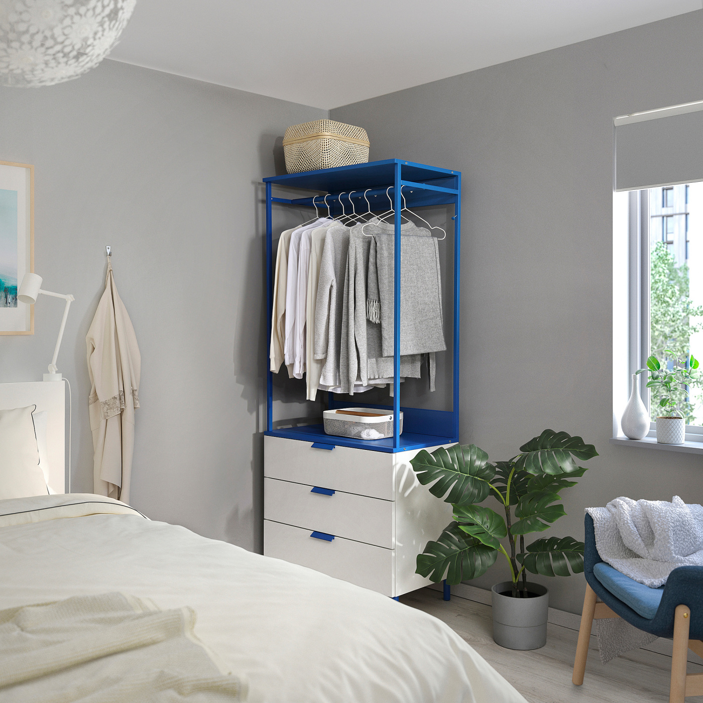 PLATSA open wardrobe with 3 drawers white Fonnes/blue - IKEA