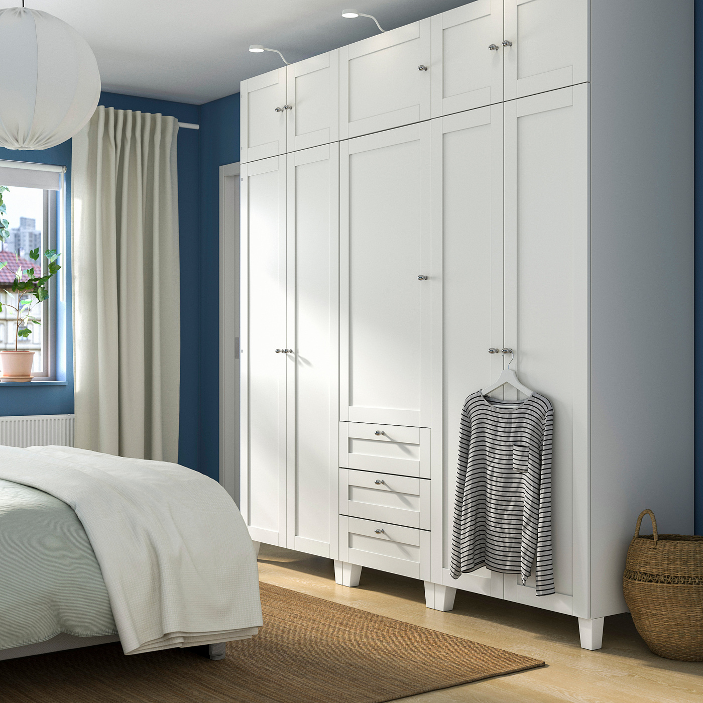 PLATSA wardrobe with 10 doors + 3 drawers white/SANNIDAL white - IKEA