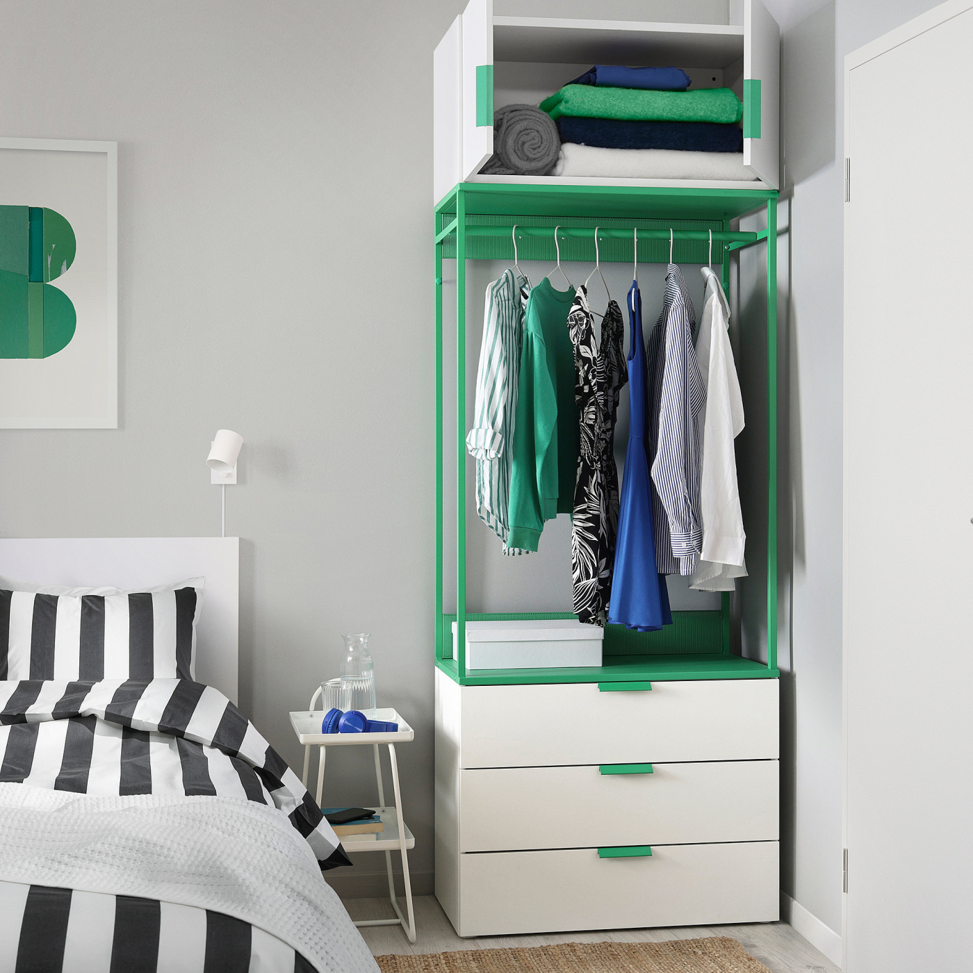 PLATSA wardrobe with 2 doors+3 drawers white/Fonnes green - IKEA