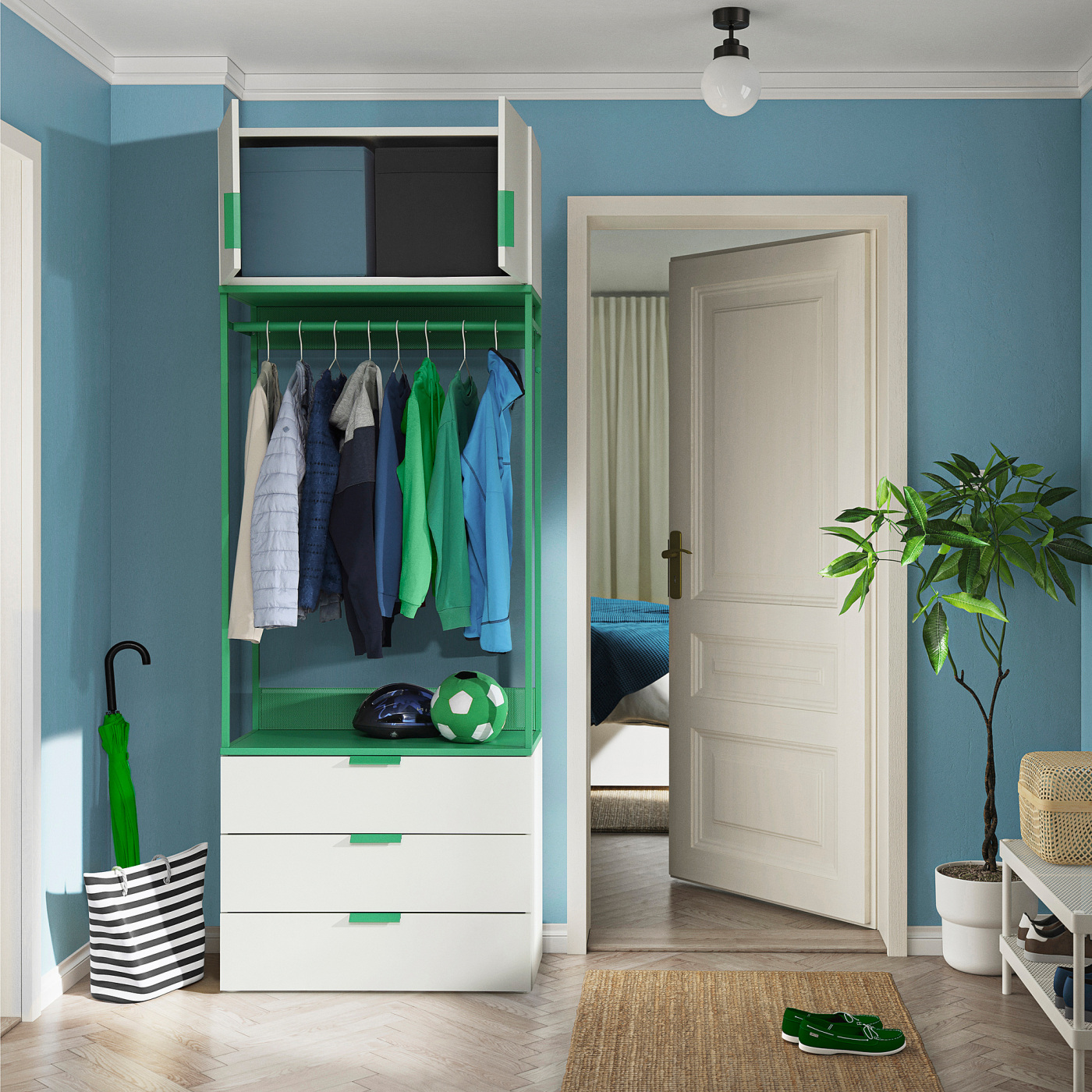 PLATSA wardrobe with 2 doors+3 drawers white/Fonnes green - IKEA
