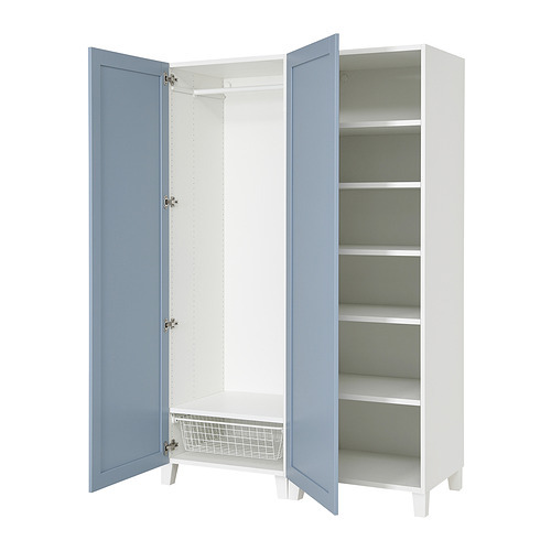PLATSA wardrobe with 3 doors white/Sannidal blue - IKEA