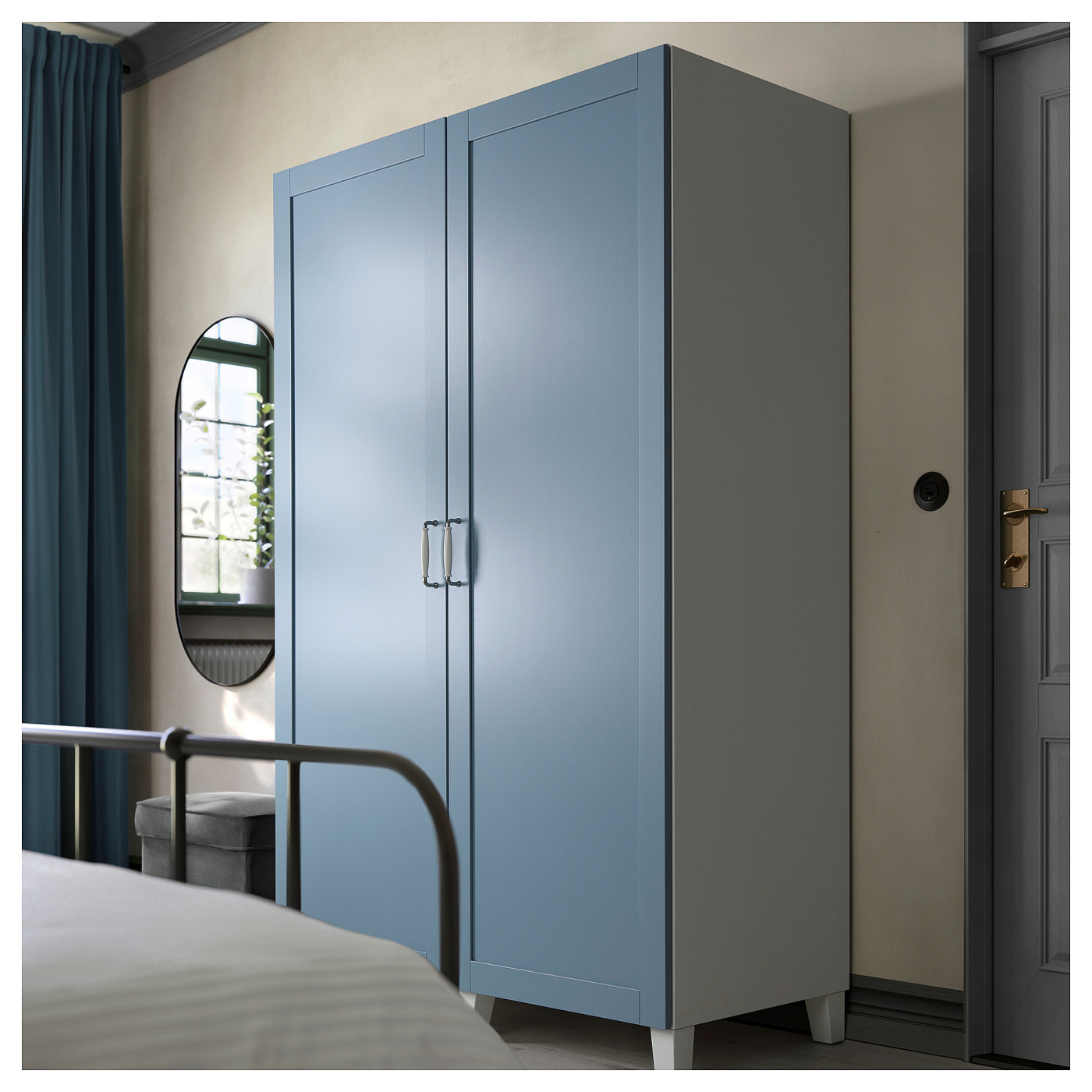 PLATSA wardrobe with 2 doors white/Sannidal blue - IKEA