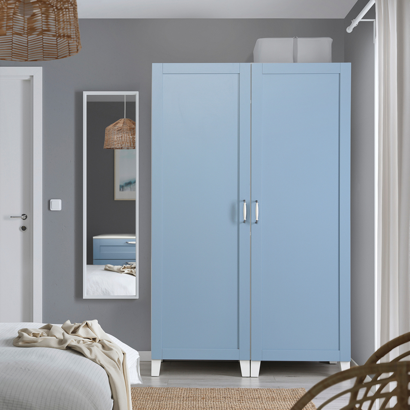 PLATSA wardrobe with 2 doors white/Sannidal blue - IKEA