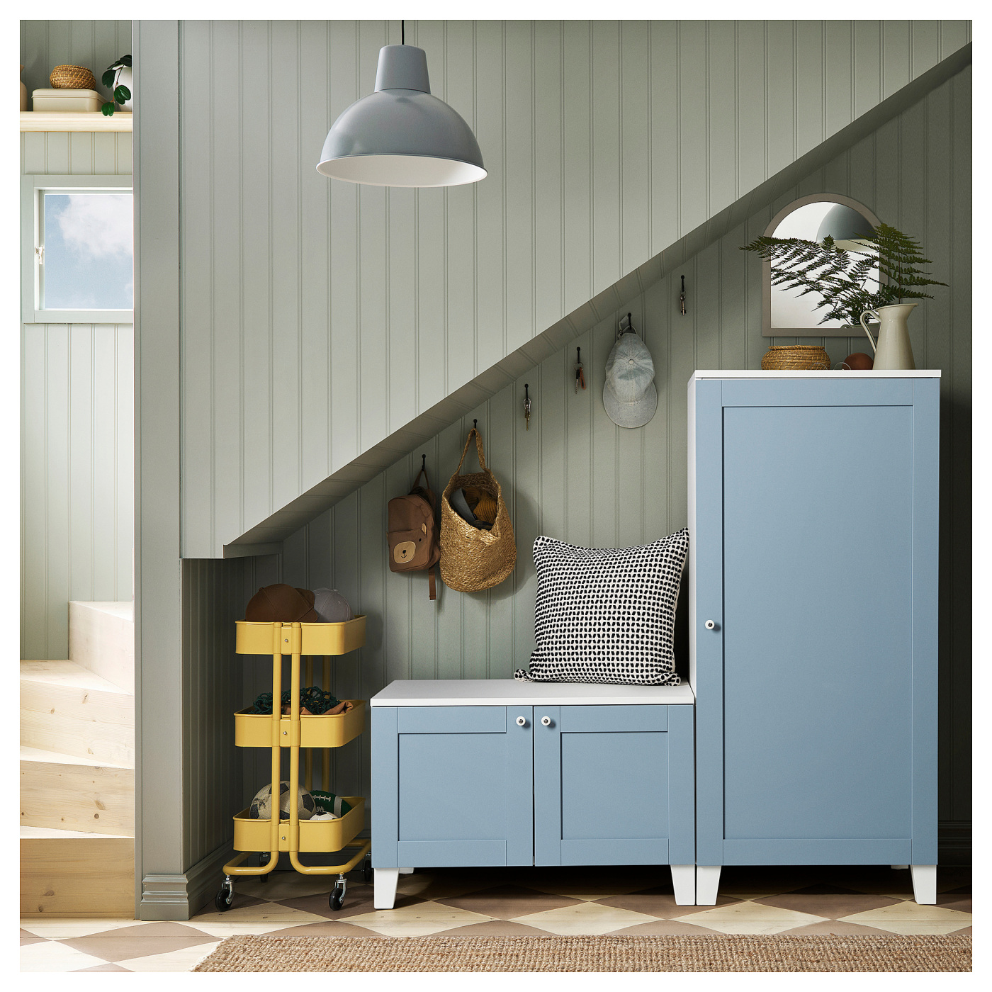 PLATSA wardrobe with 3 doors white/Sannidal blue - IKEA