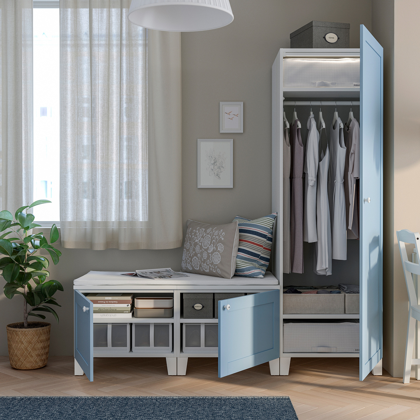PLATSA wardrobe with 3 doors white/Sannidal blue - IKEA