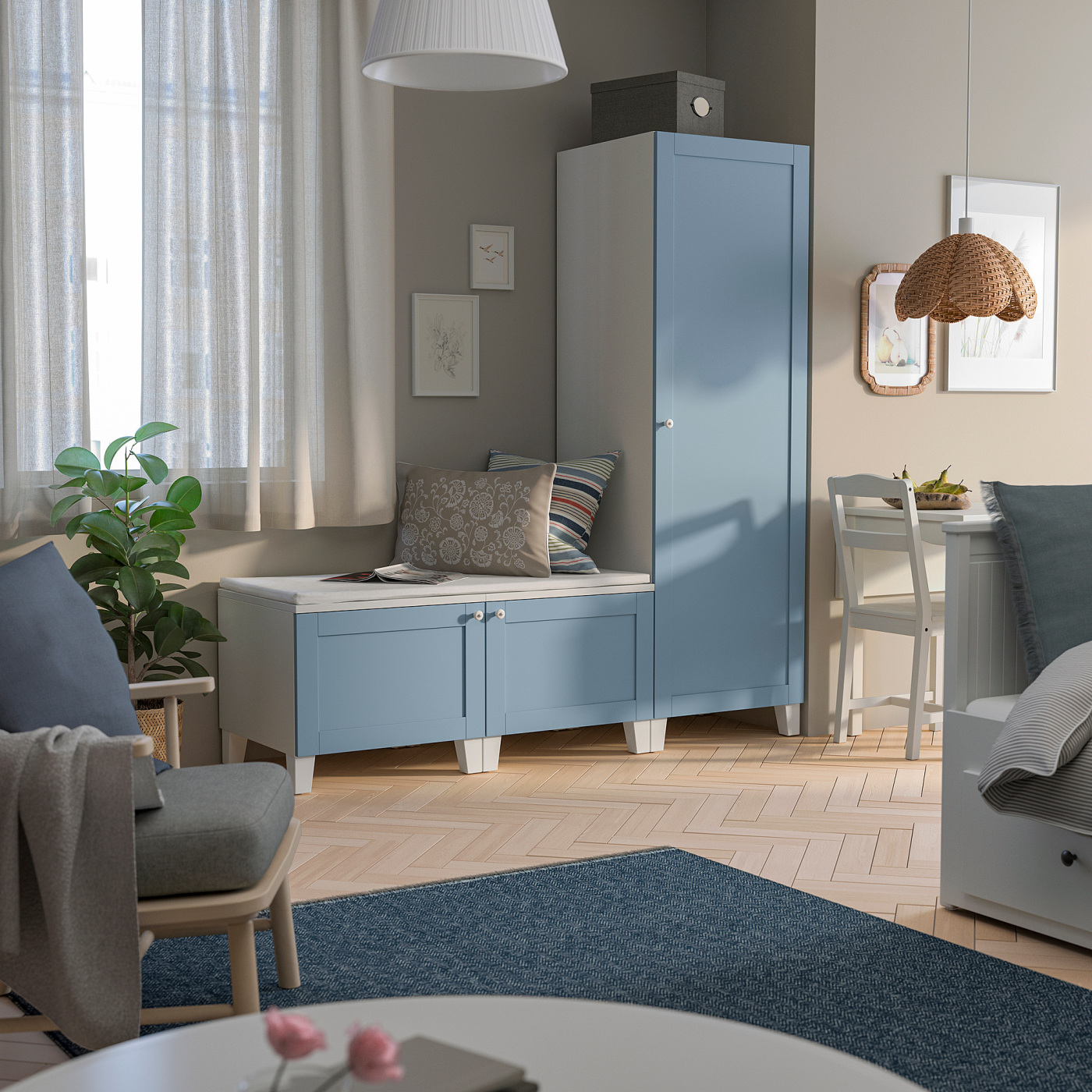 PLATSA wardrobe with 3 doors white/Sannidal blue - IKEA