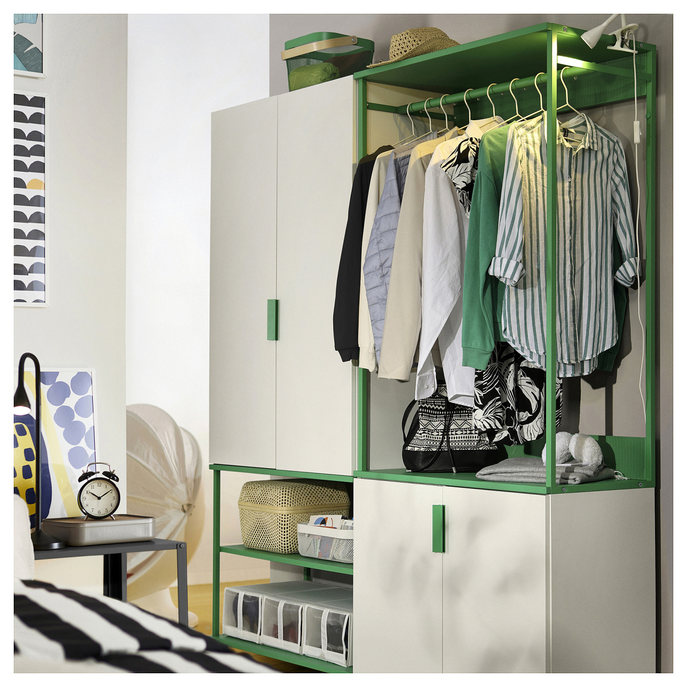 PLATSA wardrobe with 4 doors white Fonnes/green - IKEA