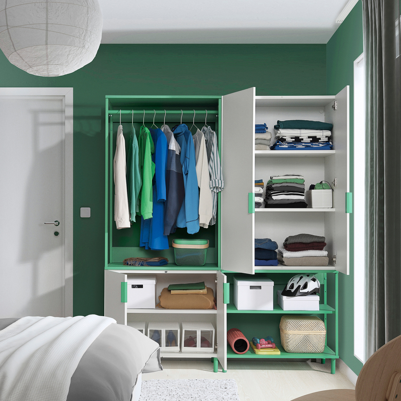 PLATSA wardrobe with 4 doors white Fonnes/green - IKEA