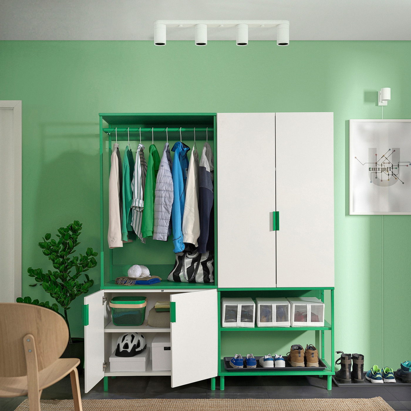 PLATSA wardrobe with 4 doors white Fonnes/green - IKEA