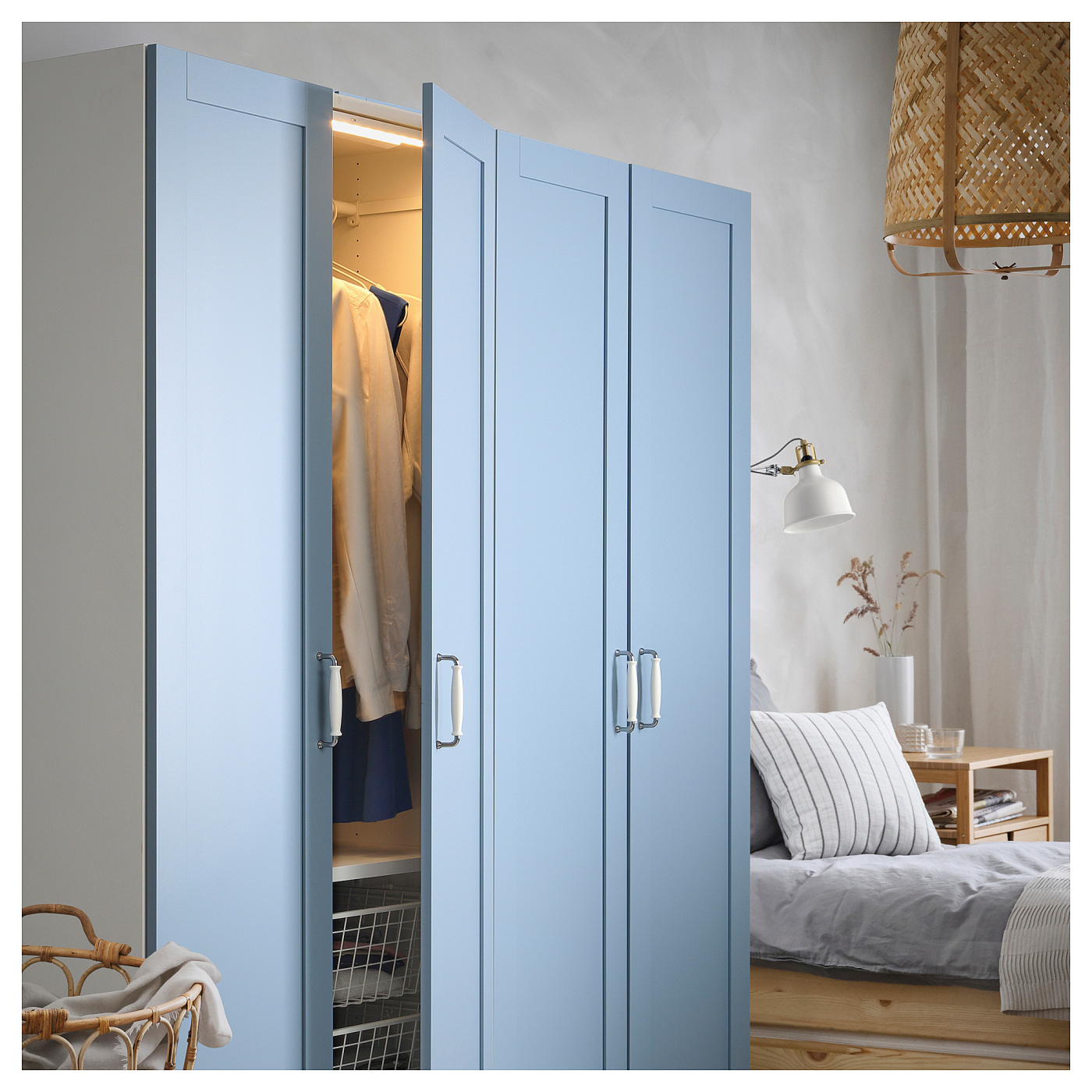 PLATSA wardrobe with 4 doors white/Sannidal blue - IKEA