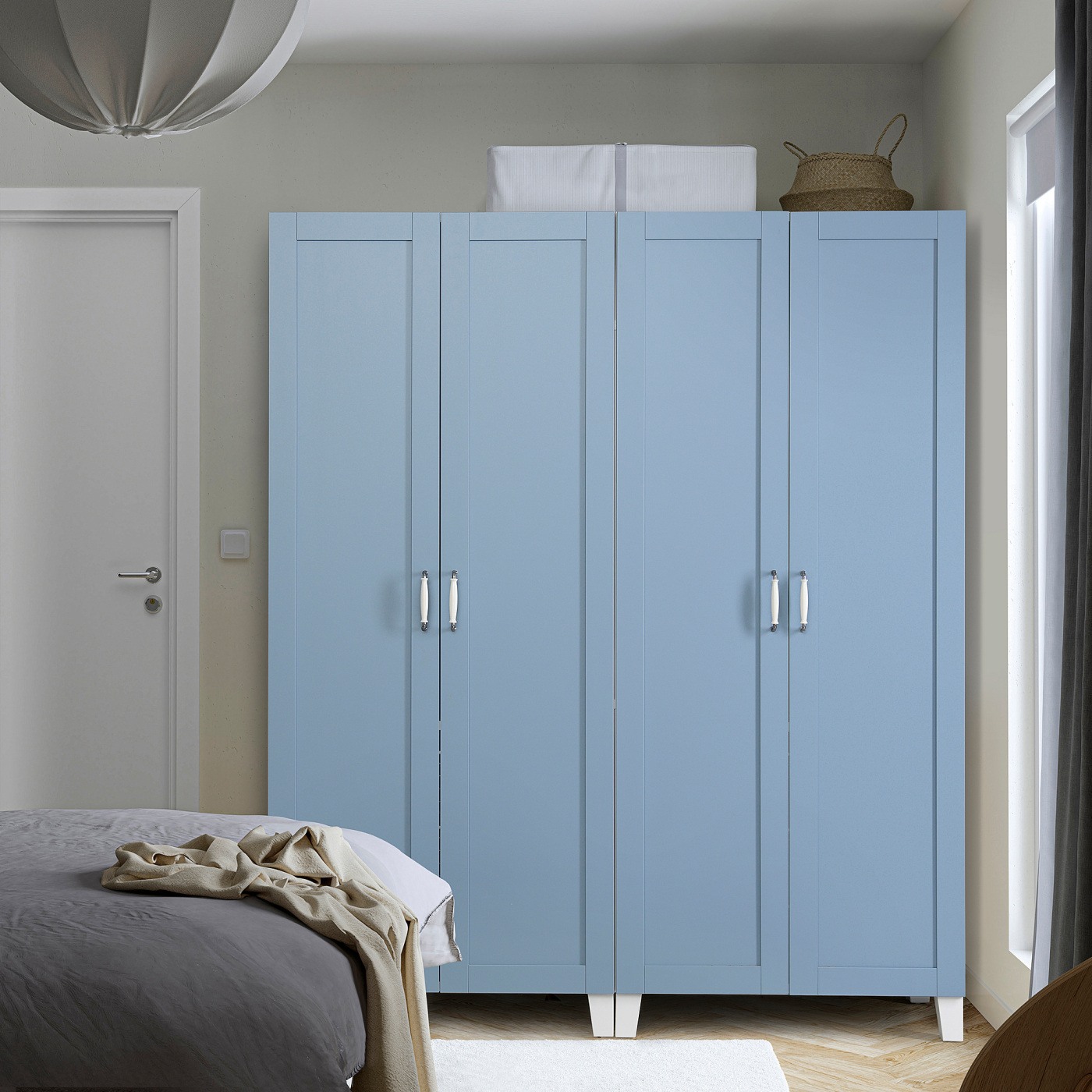 PLATSA wardrobe with 4 doors white/Sannidal blue - IKEA