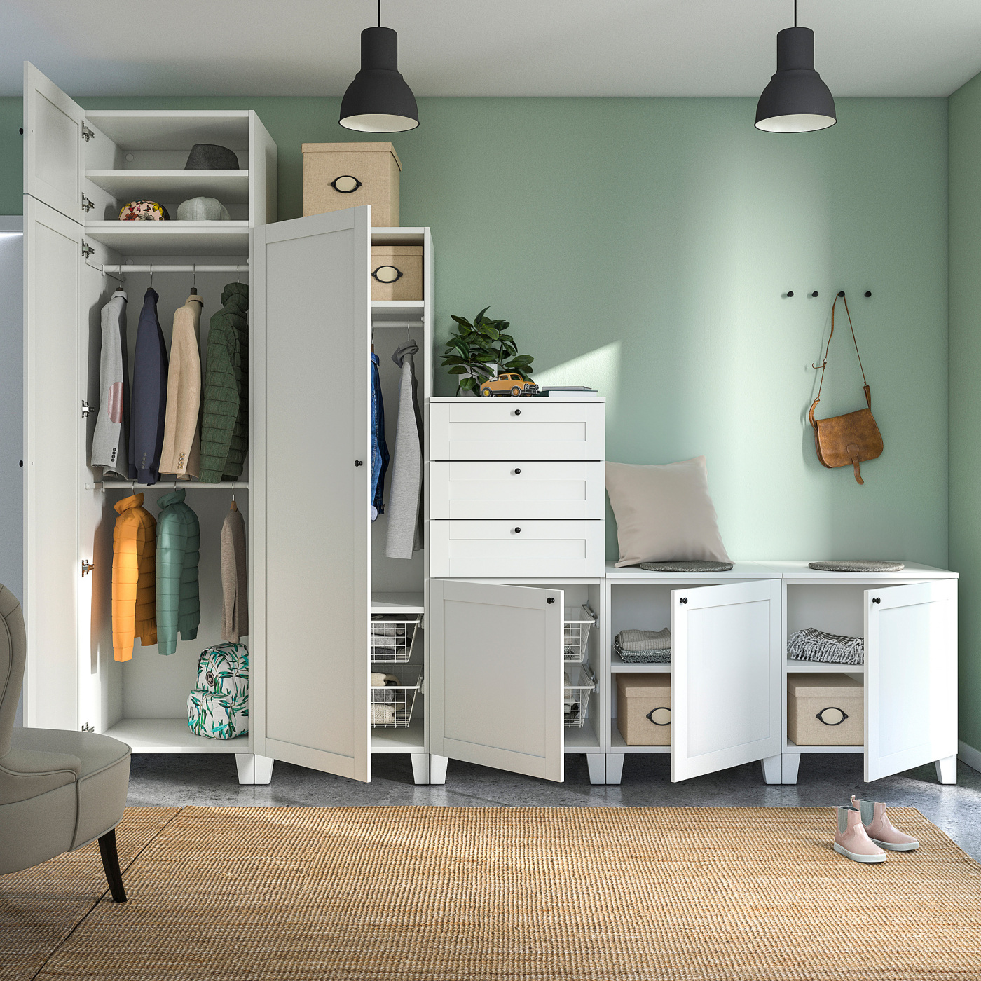 PLATSA wardrobe with 6 doors+3 drawers white/Sannidal white - IKEA