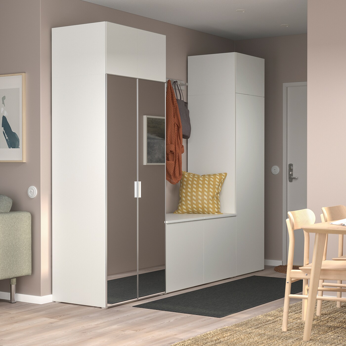 PLATSA wardrobe with 9 doors white STRAUMEN mirror glass FONNES white IKEA