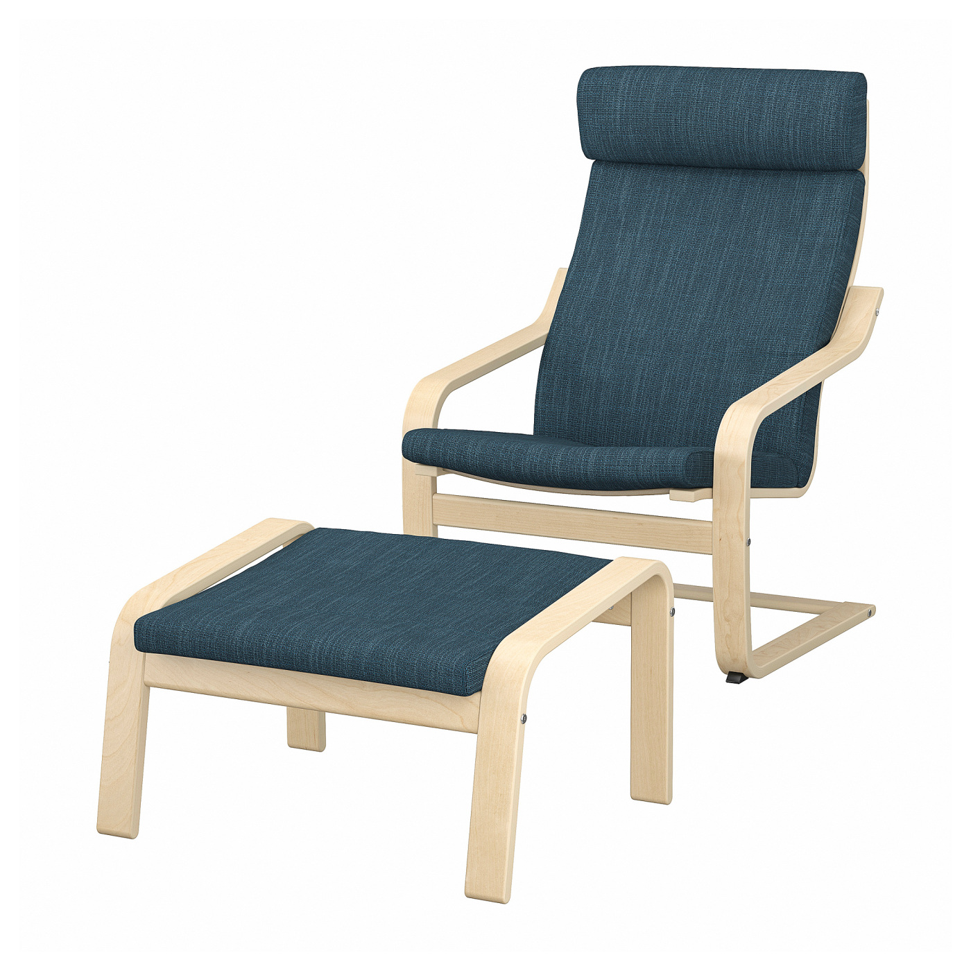 POÄNG armchair and footstool birch veneer/Hillared dark blue - IKEA