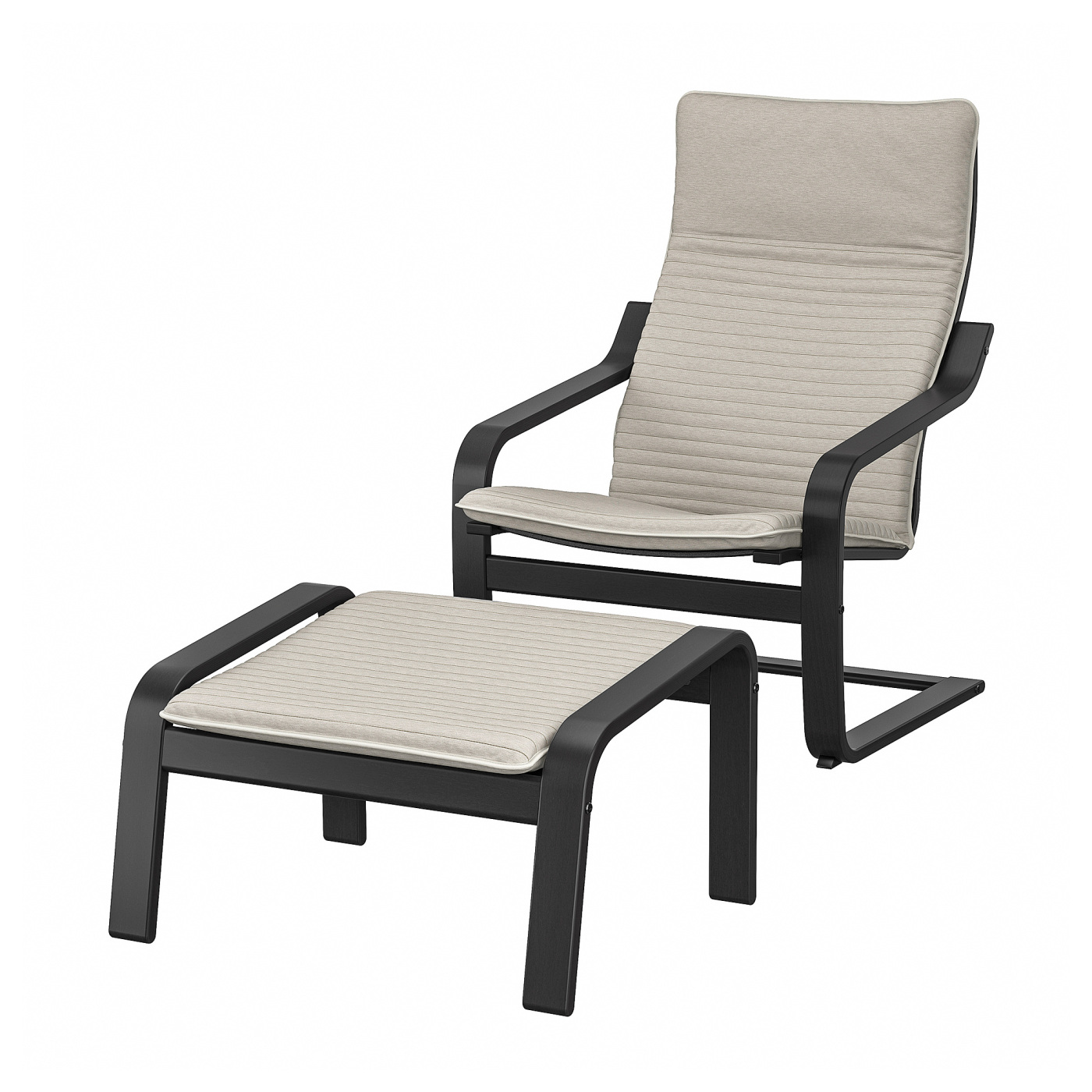 POÄNG armchair and footstool black-brown/Knisa light beige - IKEA
