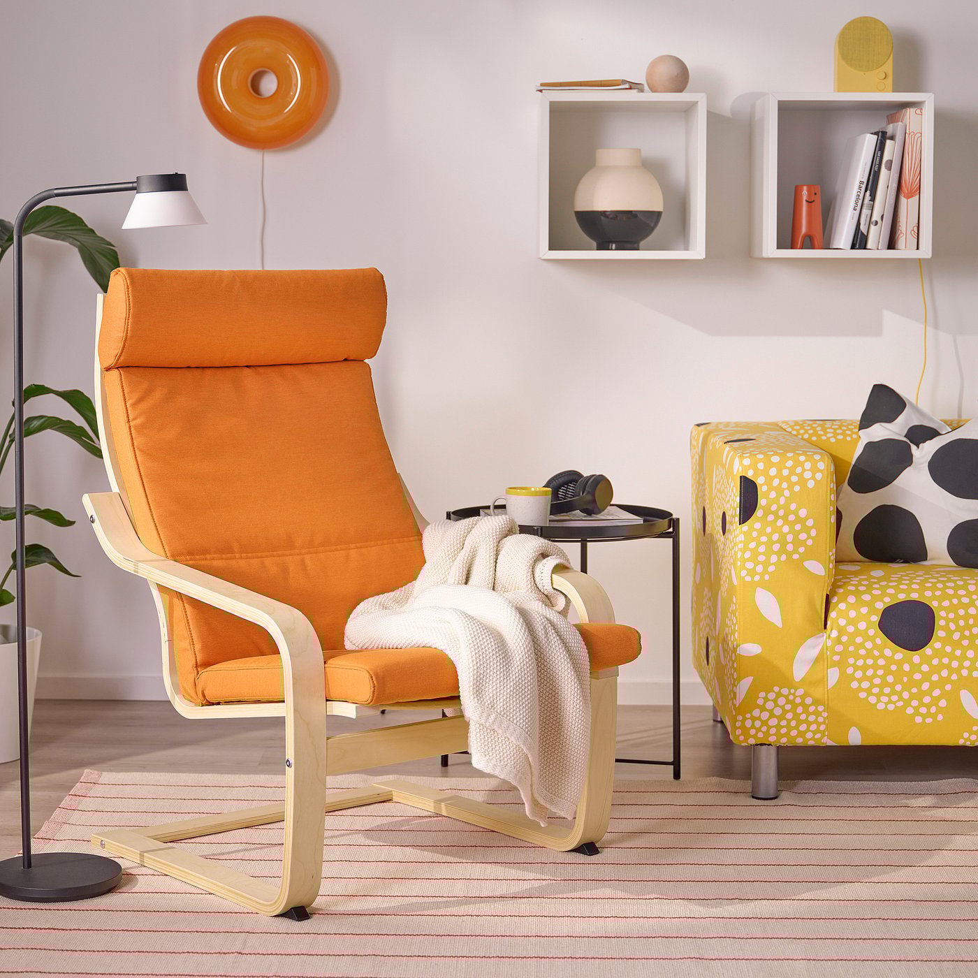 POÄNG armchair birch veneer/Knisa bright orange - IKEA