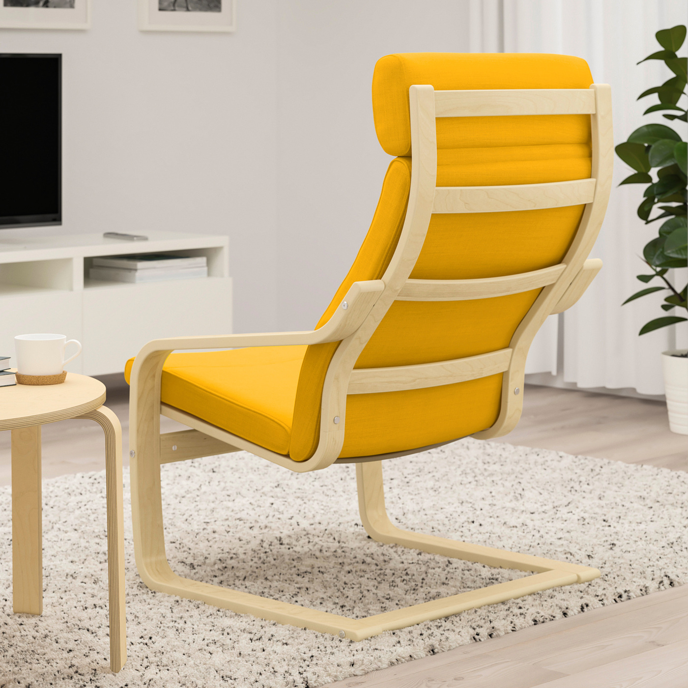 POÄNG armchair birch veneer/Skiftebo yellow - IKEA