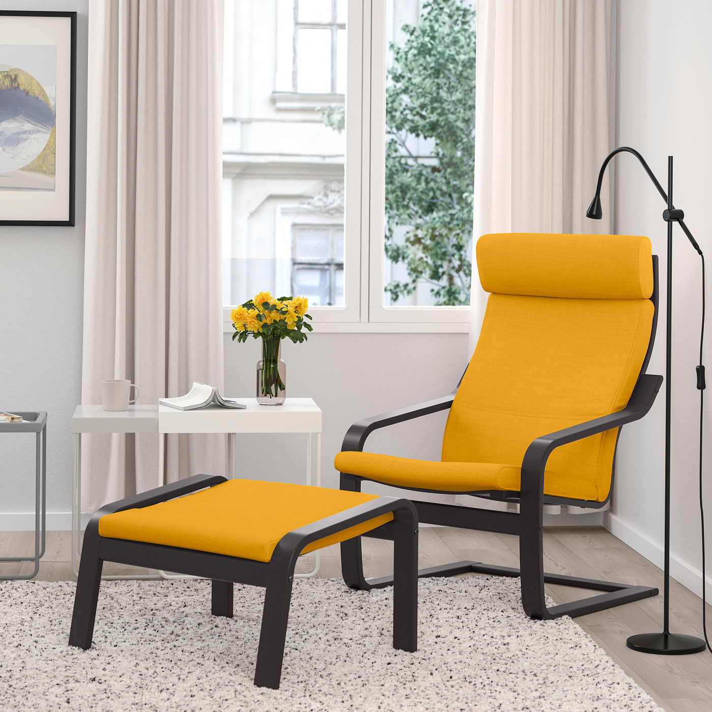 POÄNG armchair black-brown/Skiftebo yellow - IKEA