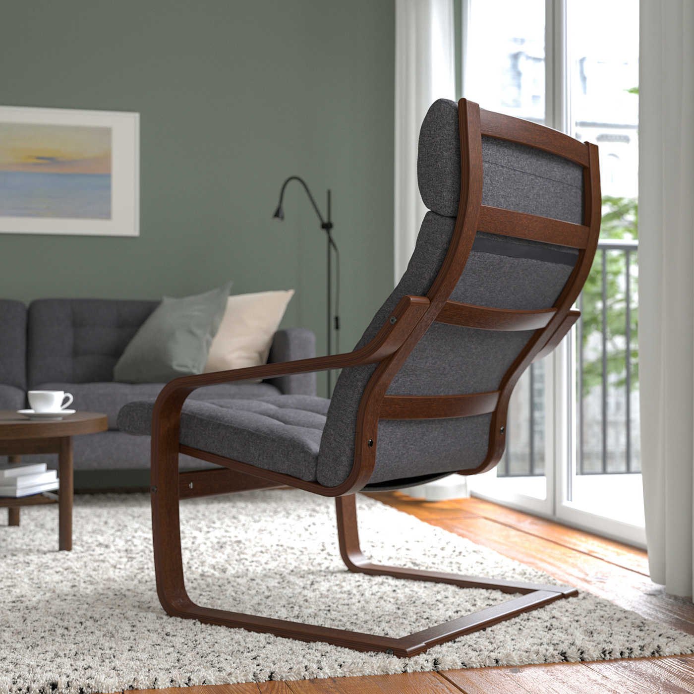 POÄNG armchair brown/Gunnared dark grey - IKEA