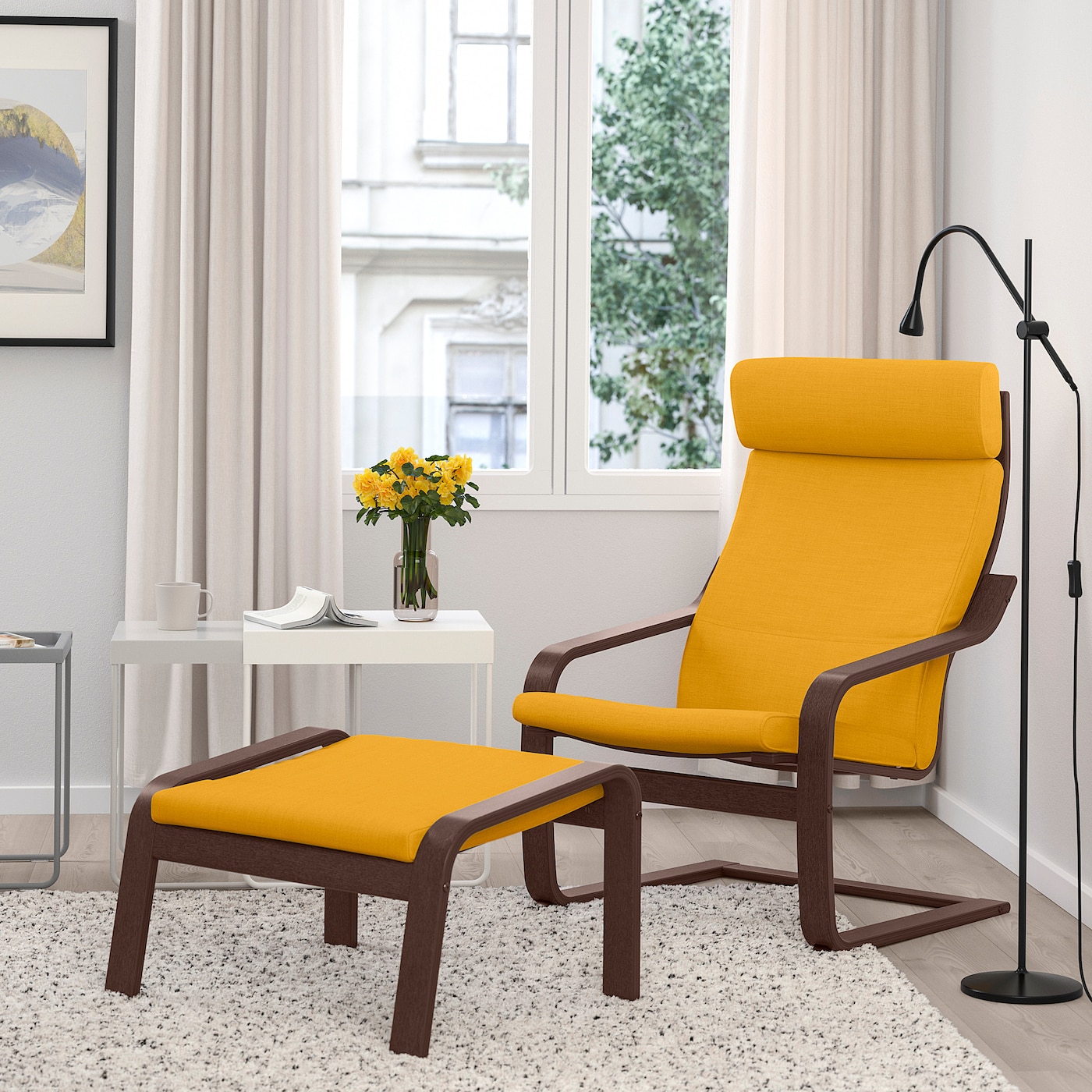 POÄNG armchair brown/Skiftebo yellow - IKEA