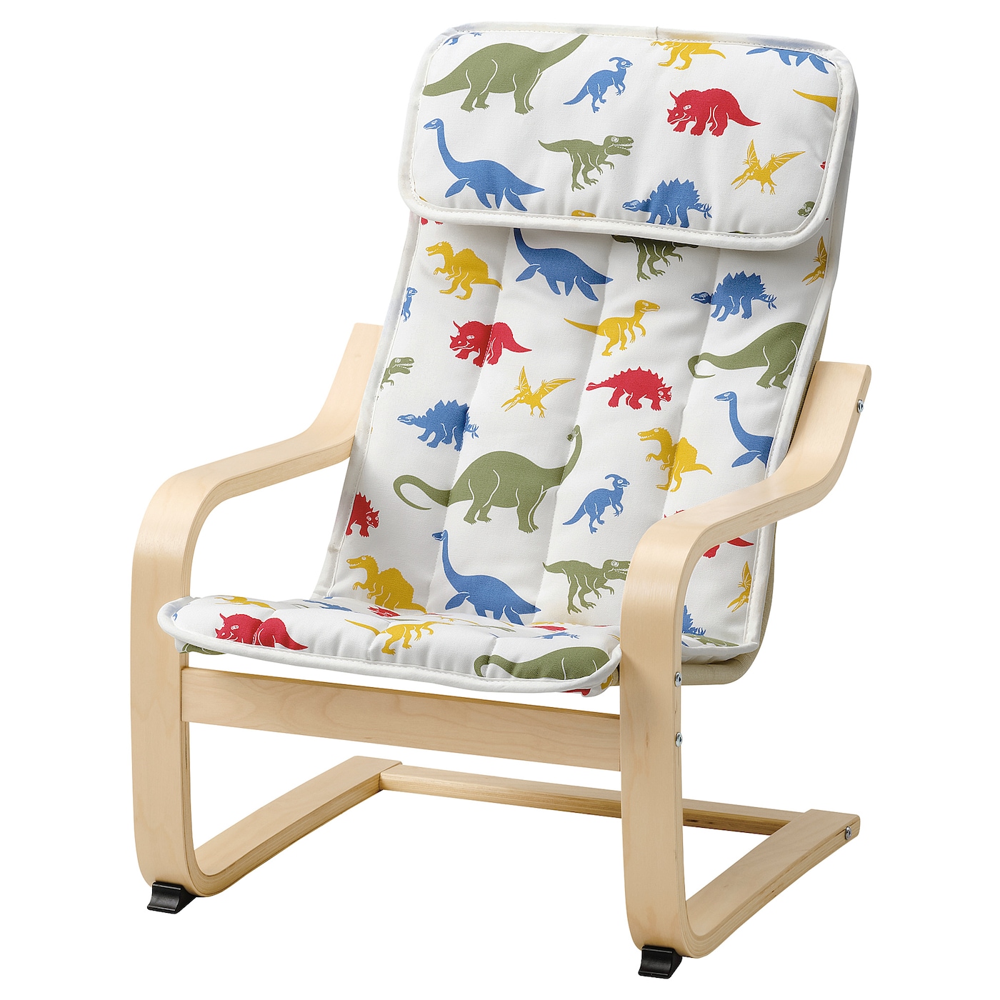 POÄNG children's armchair birch veneer/Medskog dinosaur