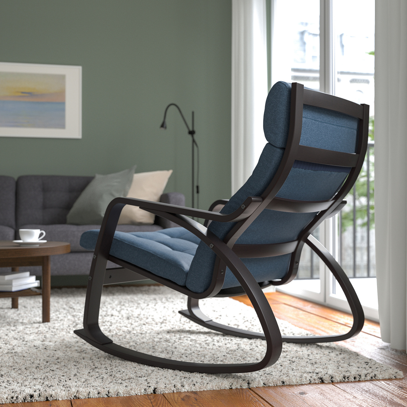 Ikea Table Rocking POÄNG rocking-chair black-brown/Gunnared blue - IKEA