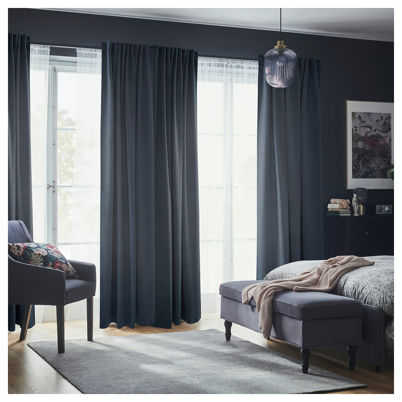 PRAKTTIDLÖSA room darkening curtains, 1 pair light blue - IKEA