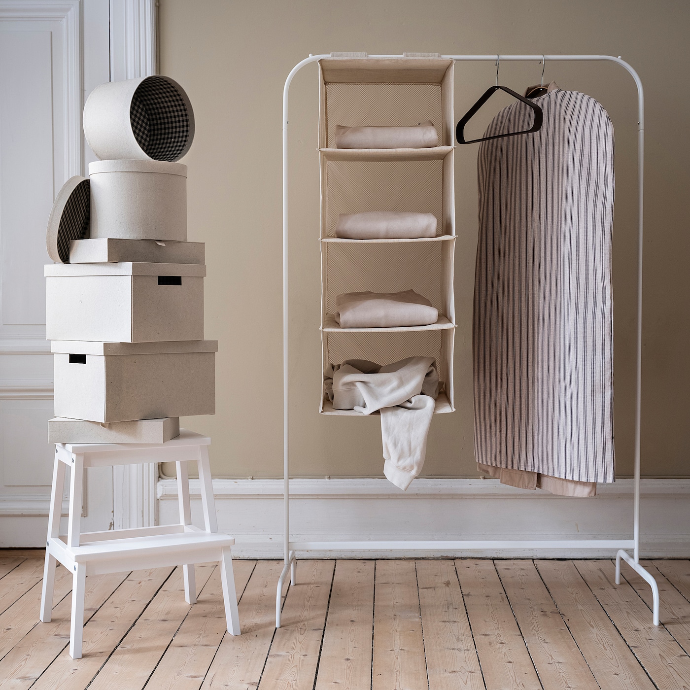 RÅGODLING hanging storage w 4 compartments textile/beige - IKEA