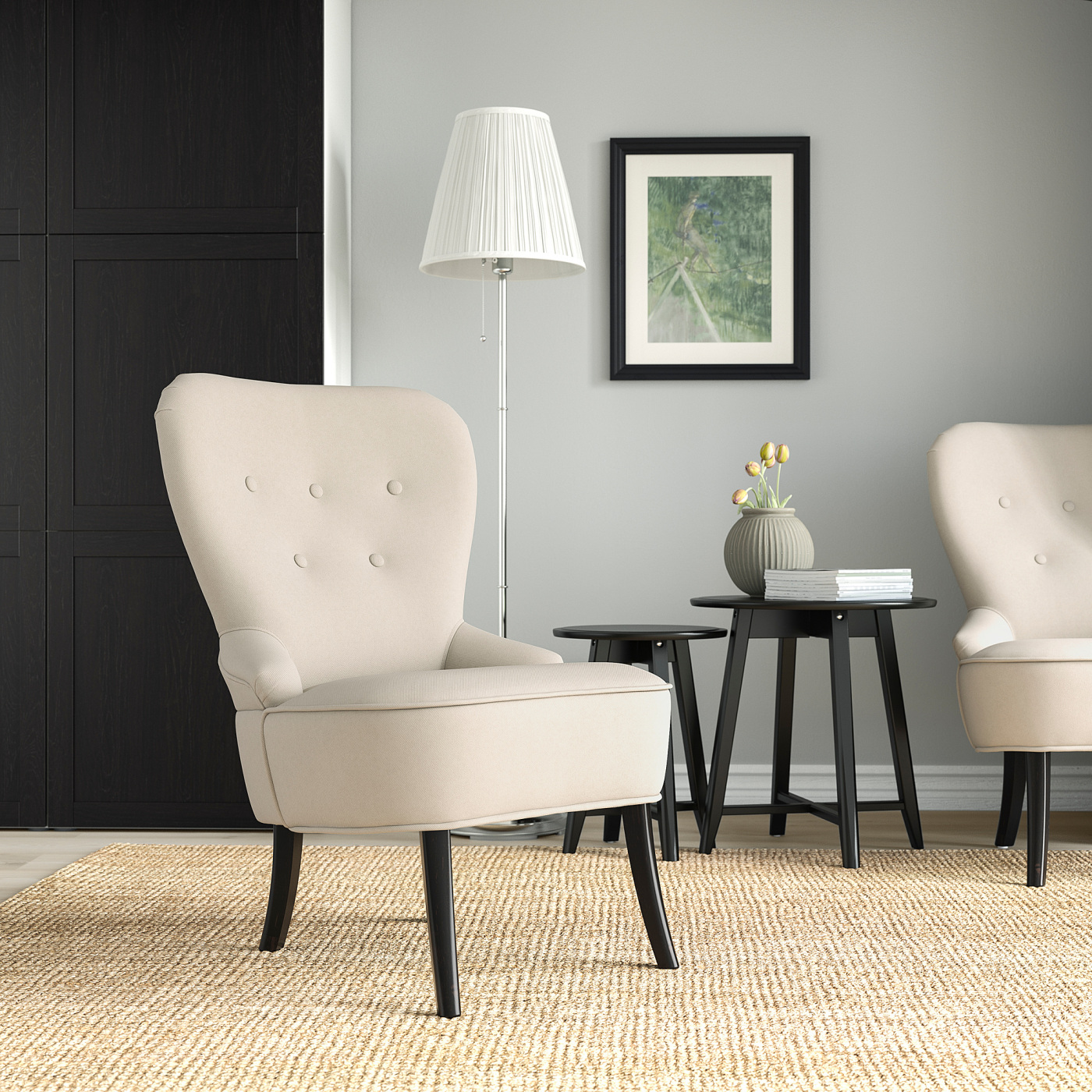 【美品】IKEA REMSTA 1人用　ソファ ベージュ ひとりカフェ　椅子 REMSTA armchair Hakebo beige - IKEA