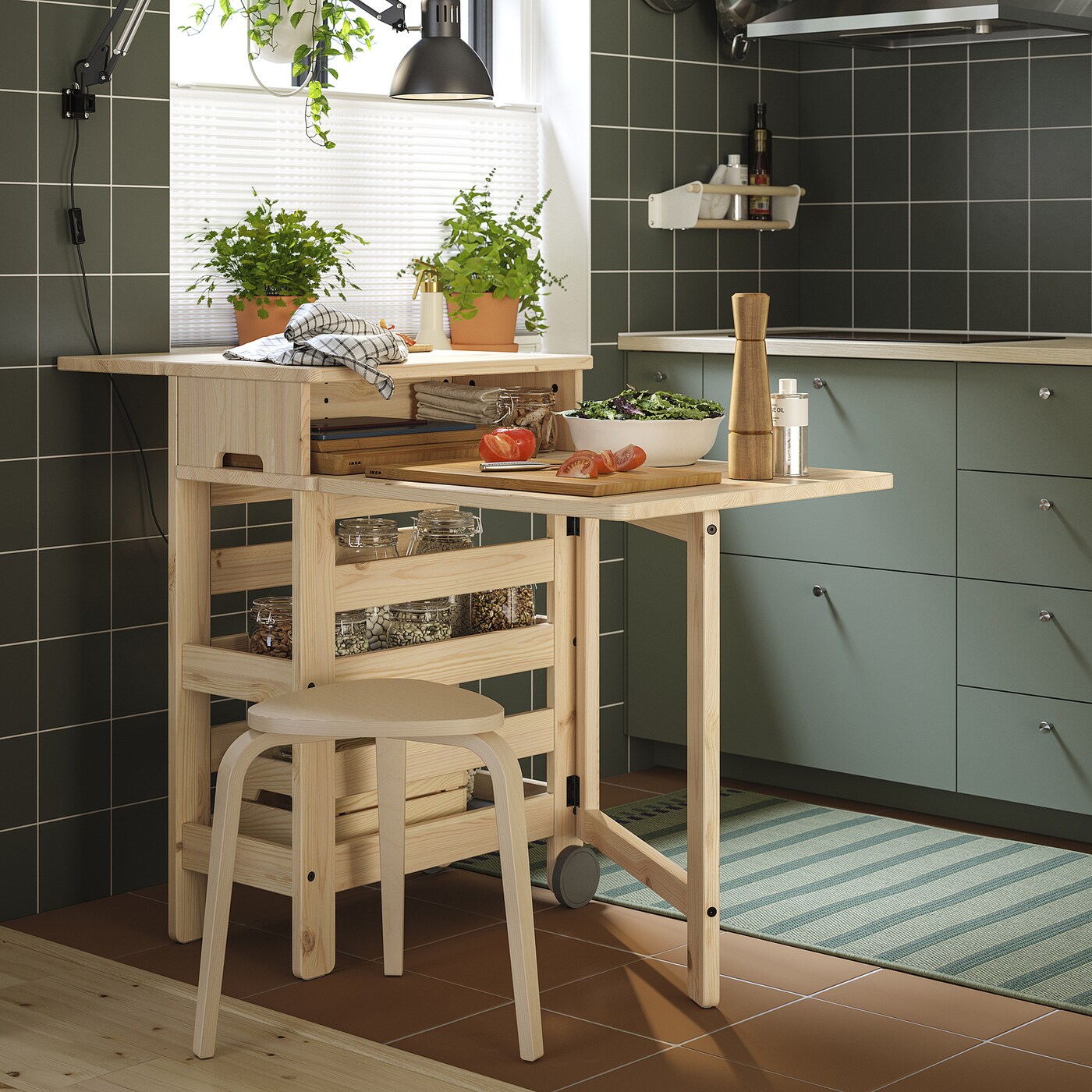 RESARÖ mobile drop-leaf table w storage pine - IKEA