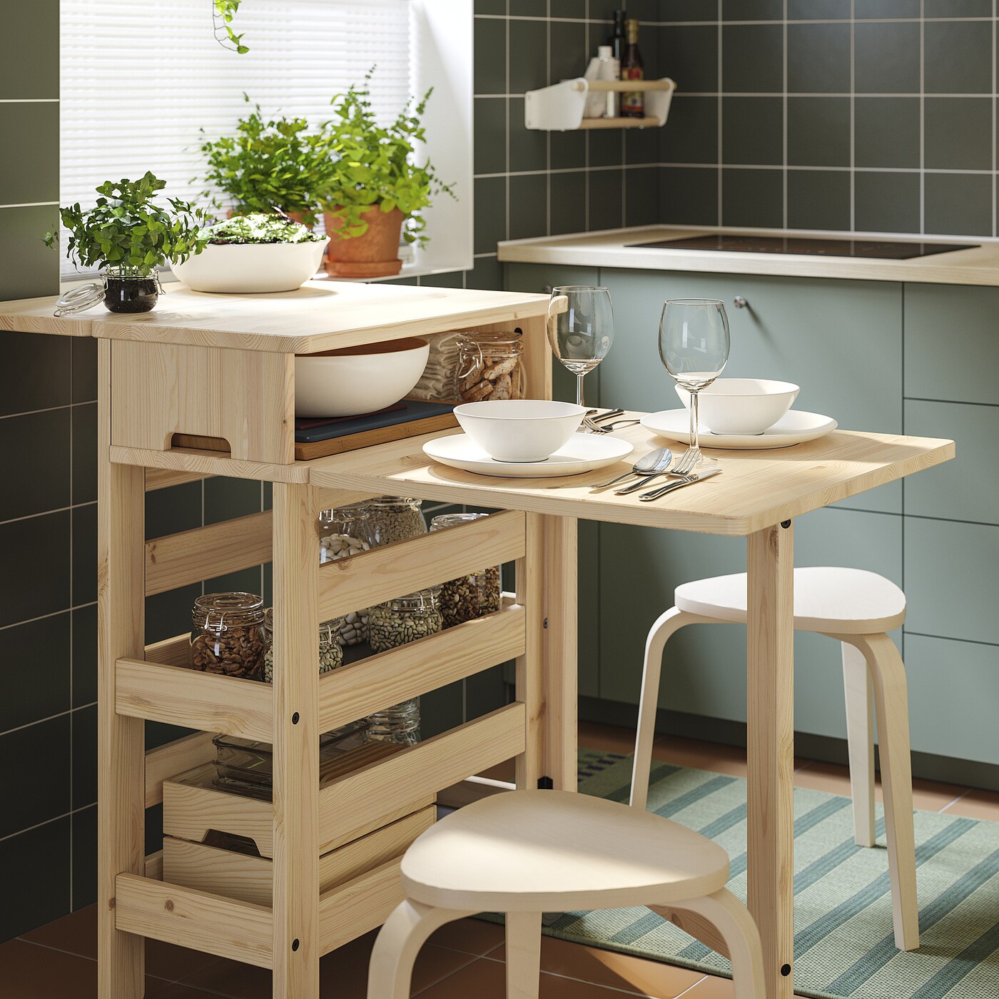 IKEA レーサロー RESARÖ mobile drop-leaf table w storage pine - IKEA