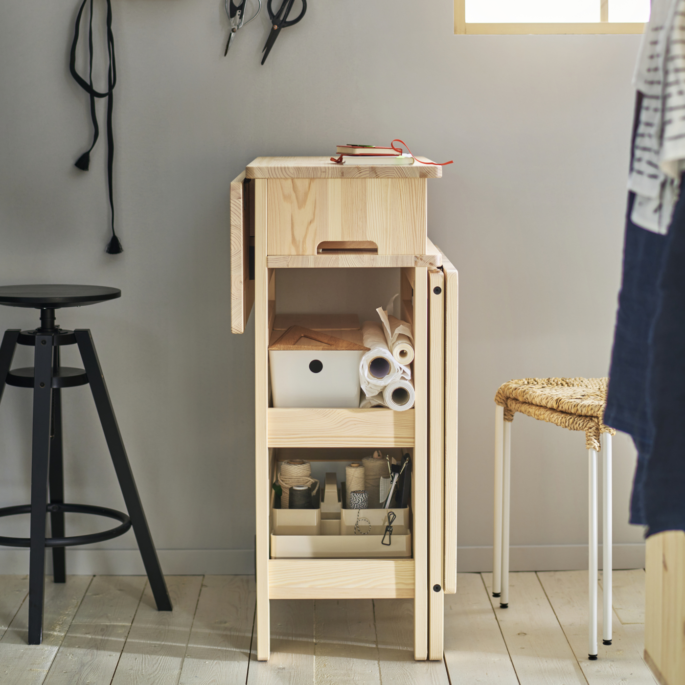 レーサロー IKEA RESARÖ IKEA - pine storage w table drop-leaf mobile テーブル用品