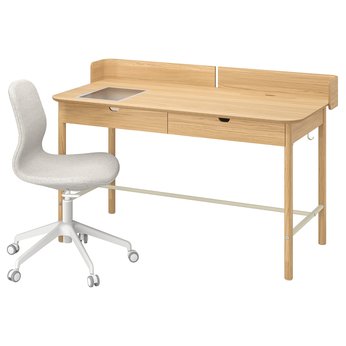 RIDSPÖ / LÅNGFJÄLL desk and chair oak beige/white - IKEA