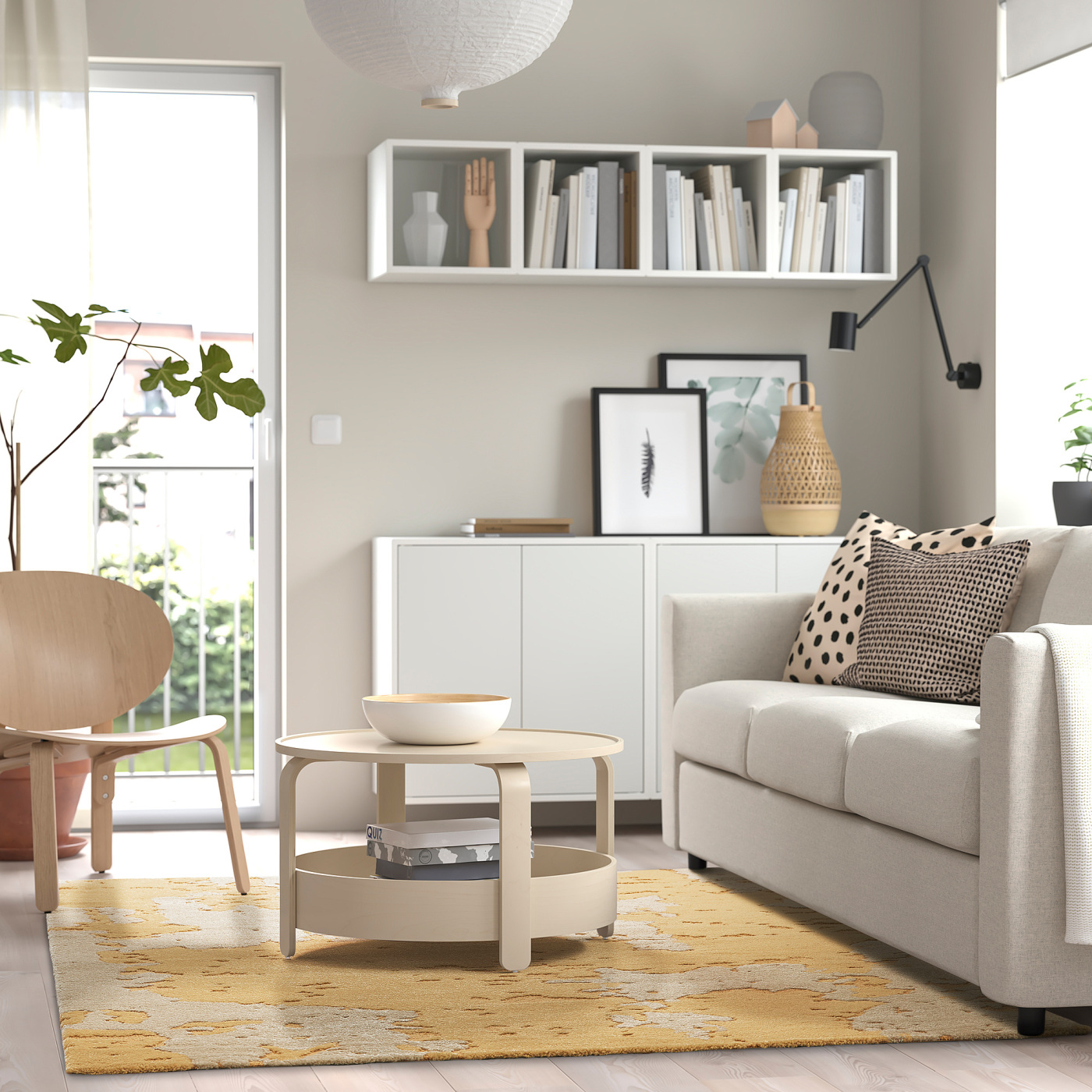 RINGKLOCKA rug, low pile yellow/off-white - IKEA