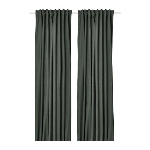 ANNAKAJSA room darkening curtains, 1 pair dark green/with