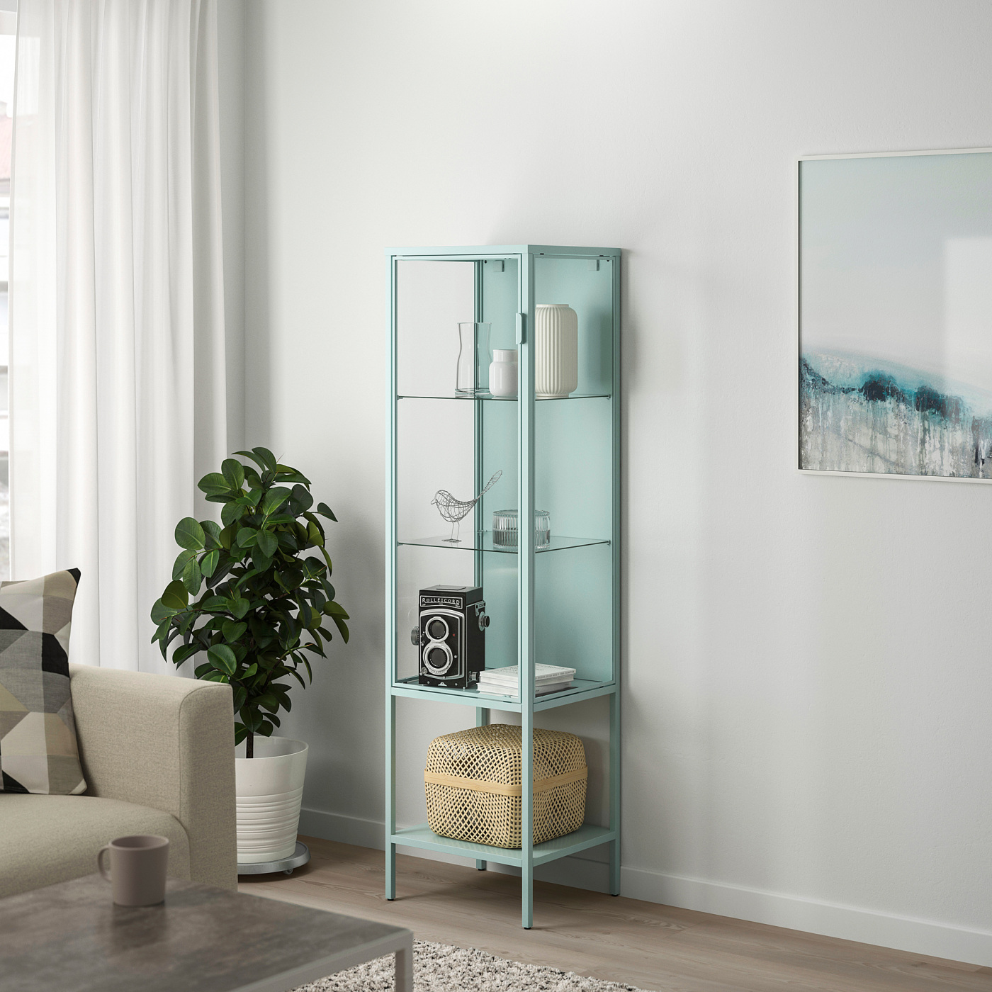 RUDSTA glass-door cabinet light turquoise - IKEA
