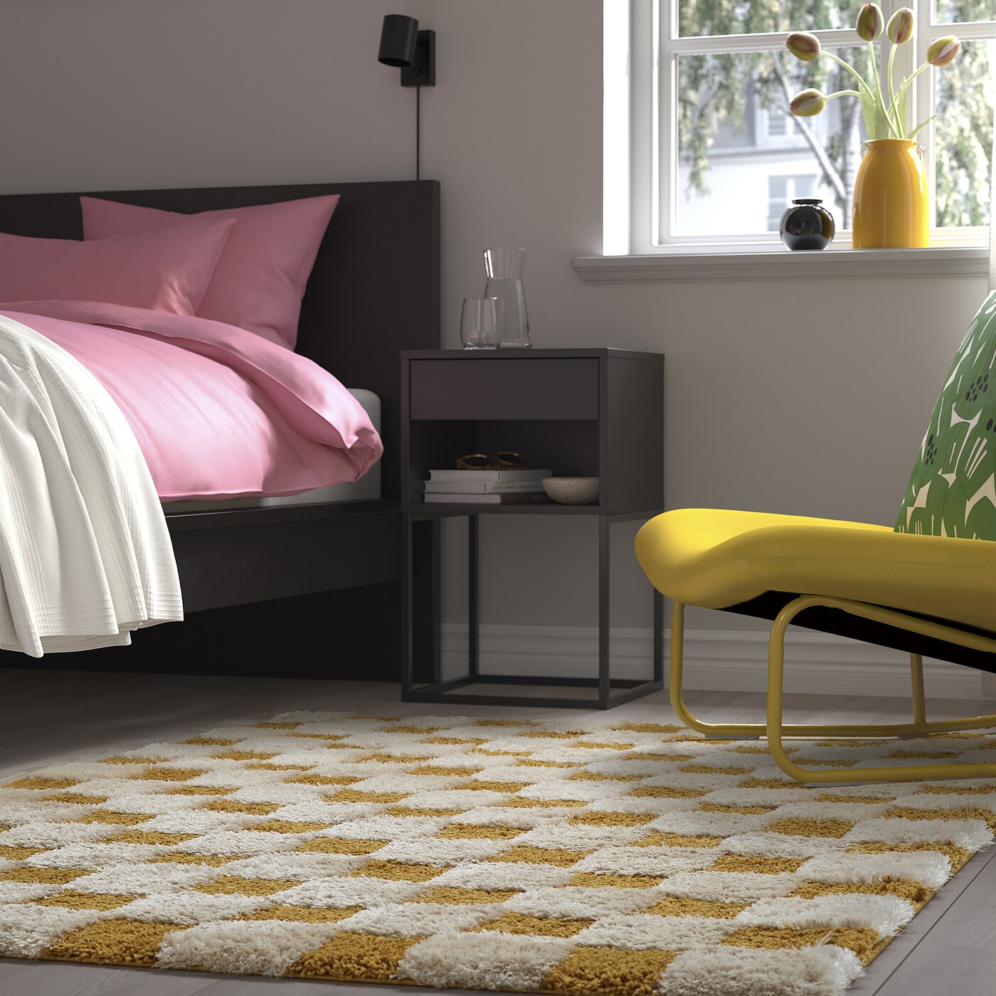 IKEA RULLBANA ルルバーナ ラグ RULLBANA rug, high pile off-white/dark yellow - IKEA