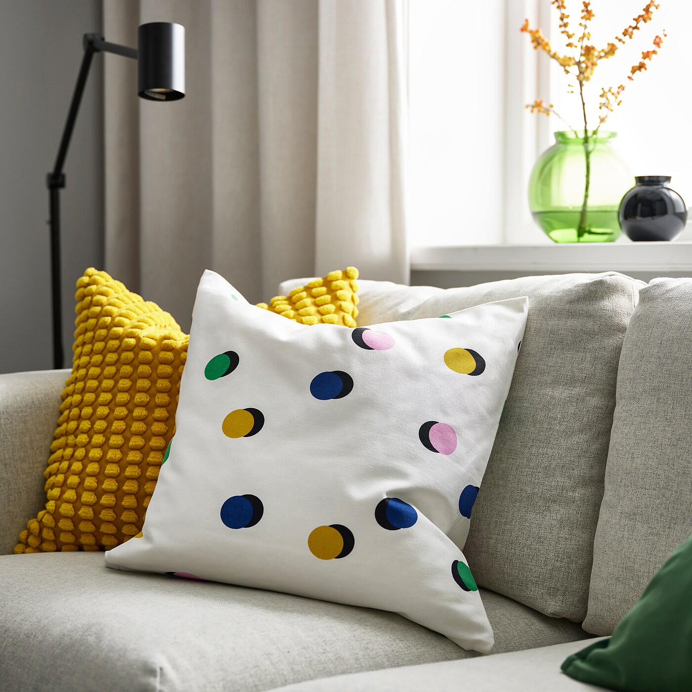 RUNDKRASSING cushion cover white multicolour/dot pattern - IKEA