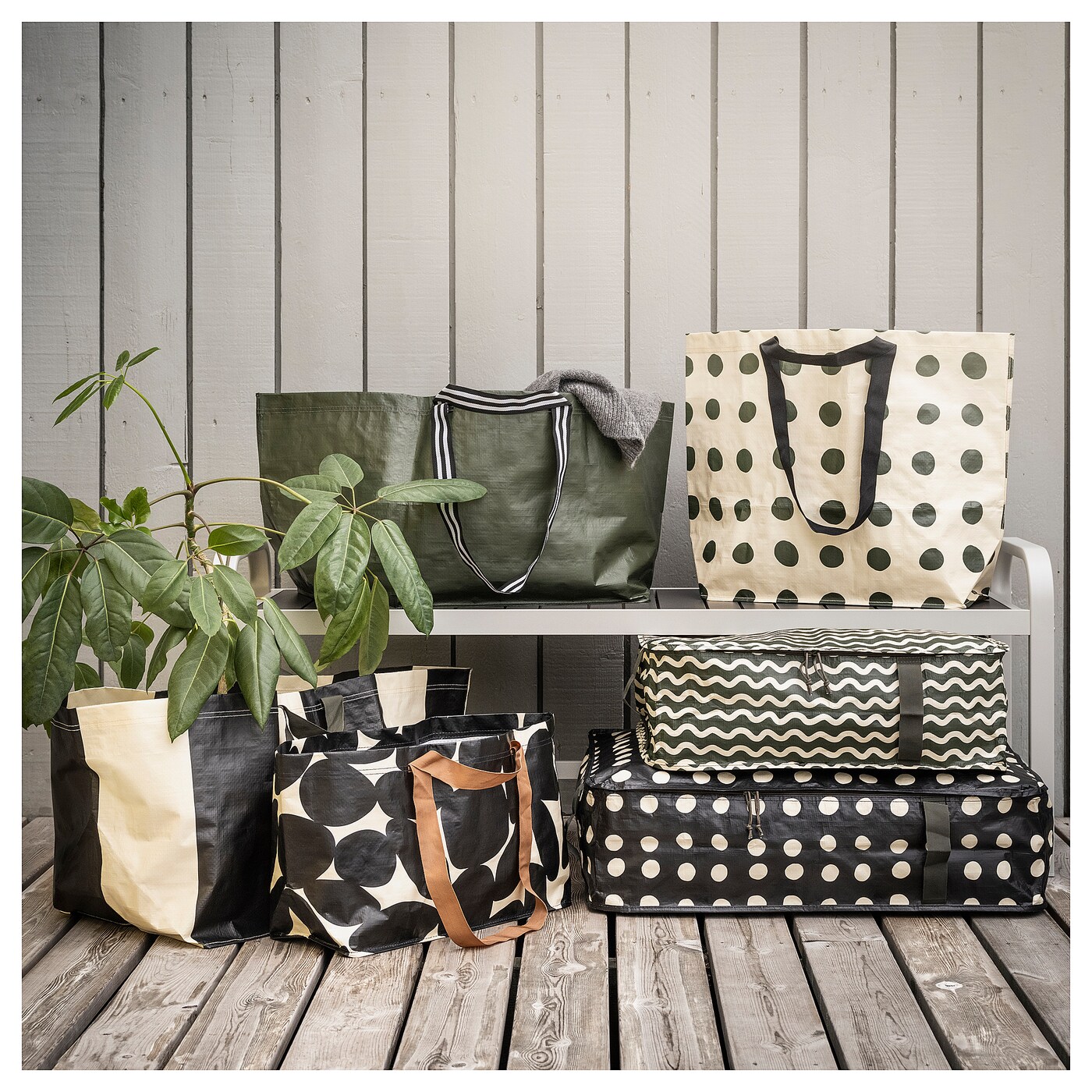 SÄCKKÄRRA storage case off-white/green - IKEA