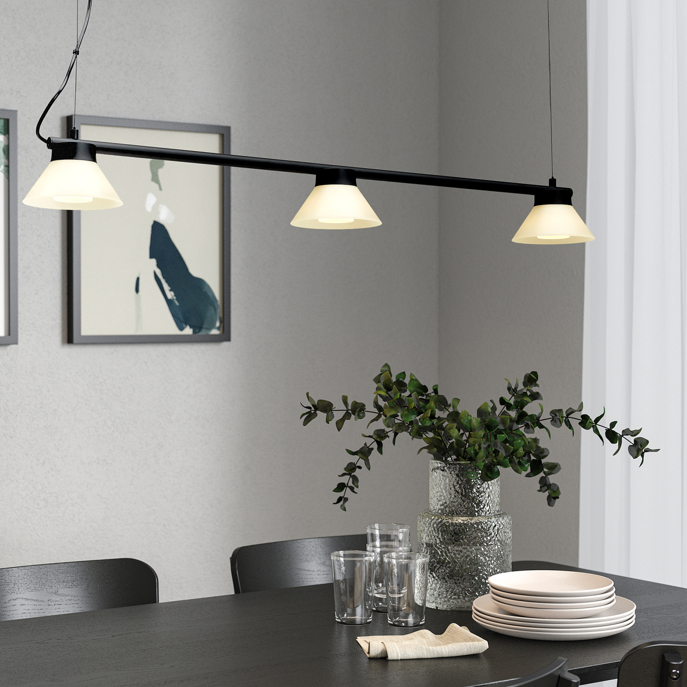 SAMBORD pendant lamp with 3 lamps black/white - IKEA