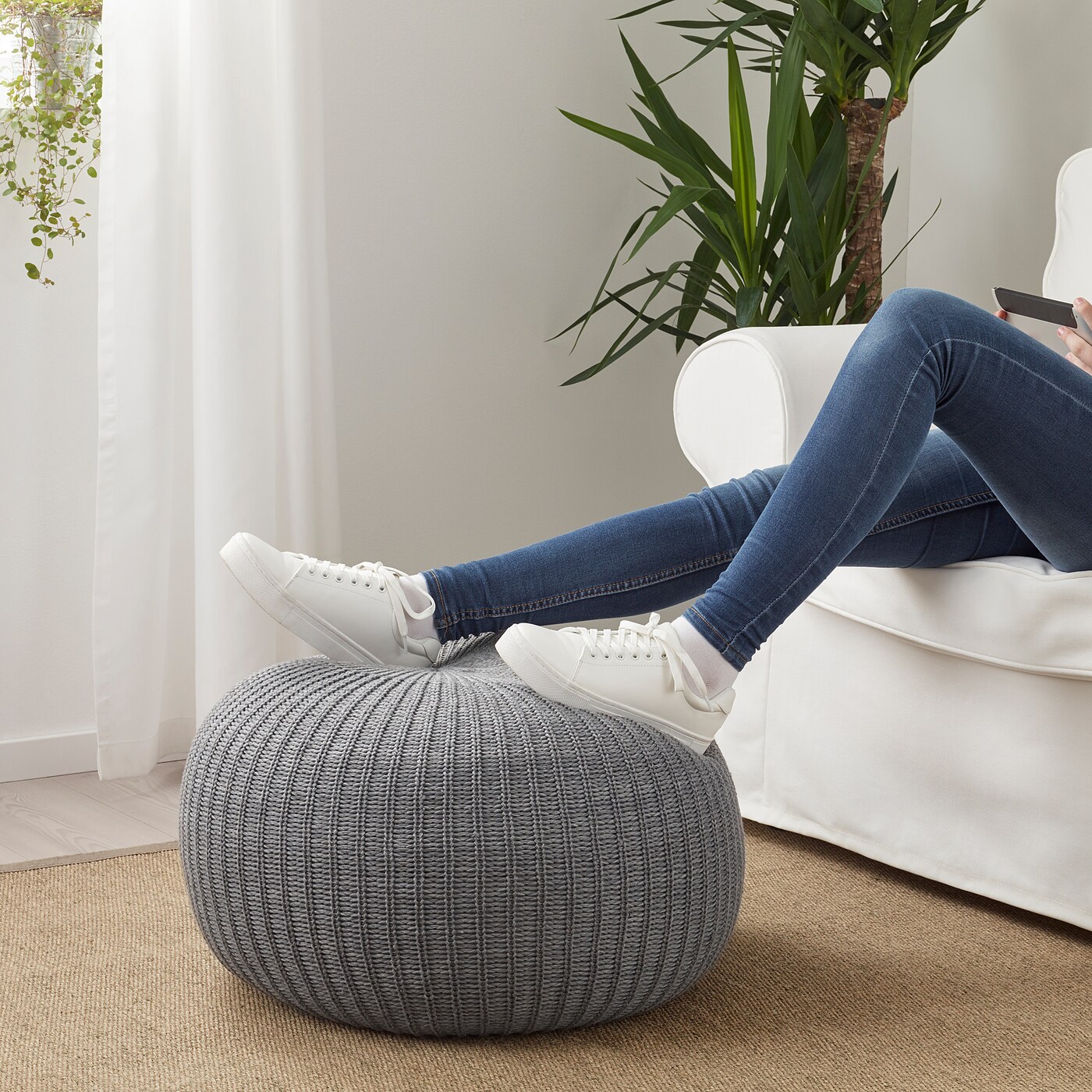 IKEA SANDARED オットマン プフ　56cm グレー　廃盤 美品 SANDARED pouffe grey - IKEA