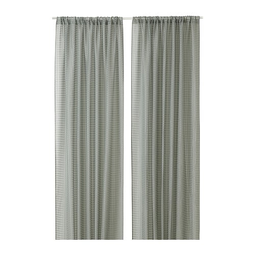 FJÄDERKLINT curtains, 1 pair white/green - IKEA