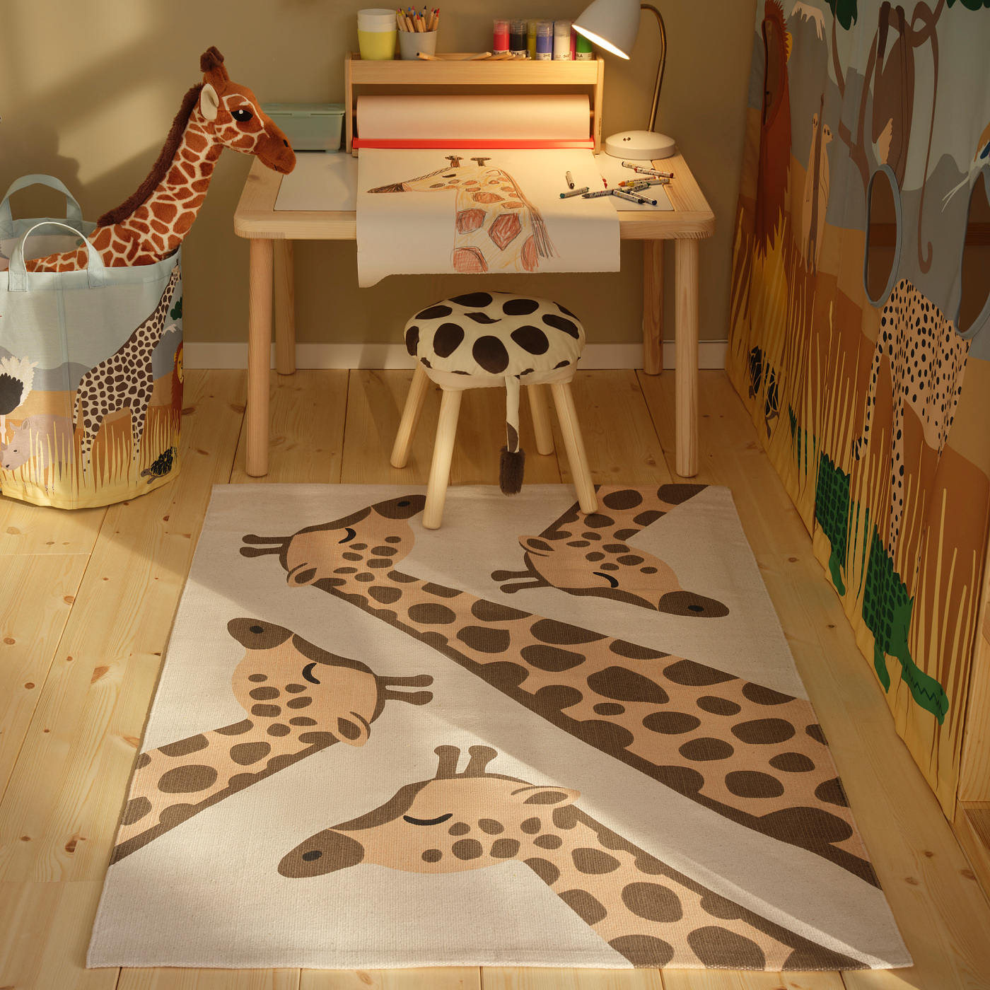 モロッコプフ　IKEA購入 SANDLÖPARE rug, flatwoven beige brown/giraffe pattern - IKEA