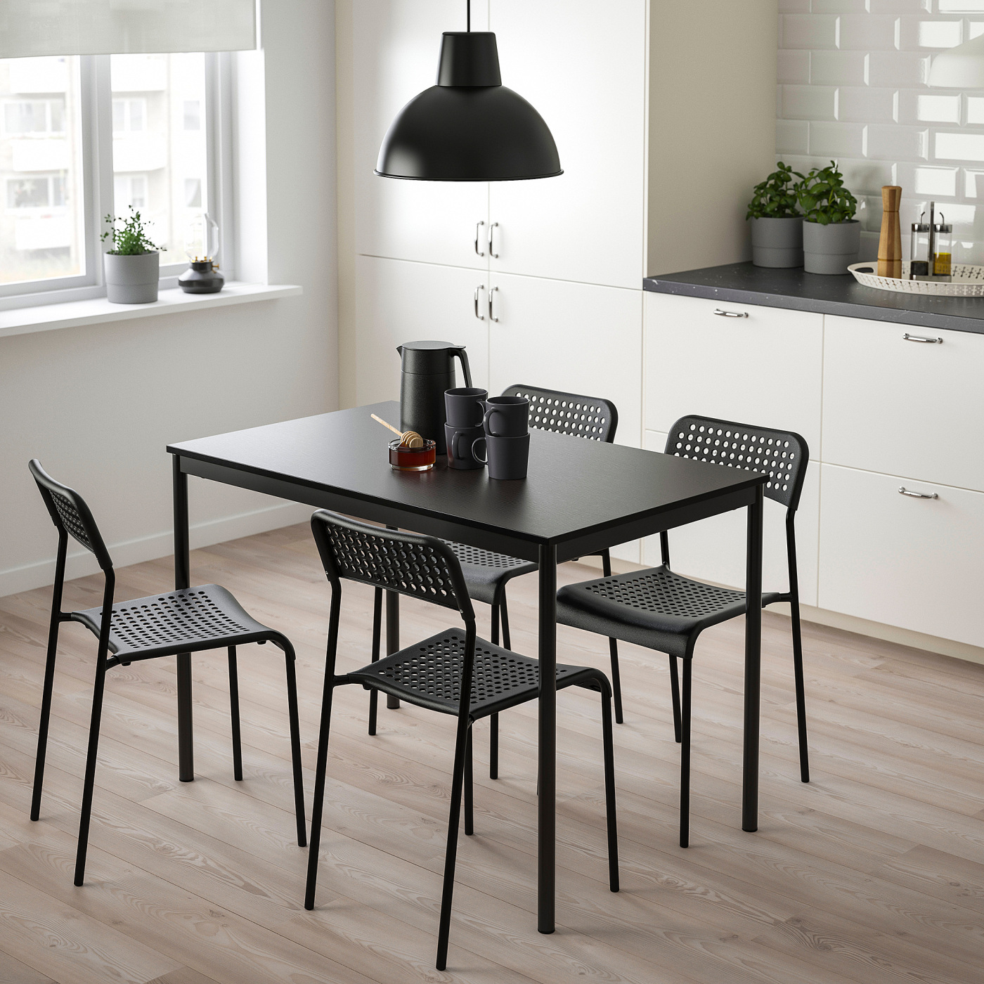 SANDSBERG / ADDE table and 4 chairs black/black - IKEA