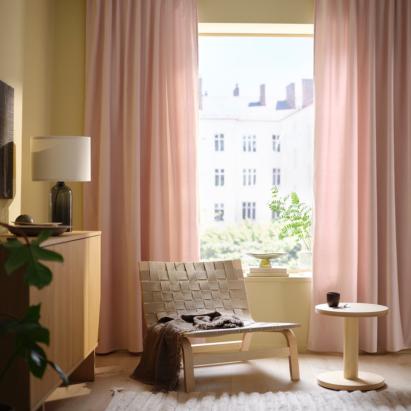 SANELA curtains, 1 pair pale pink/with heading tape - IKEA