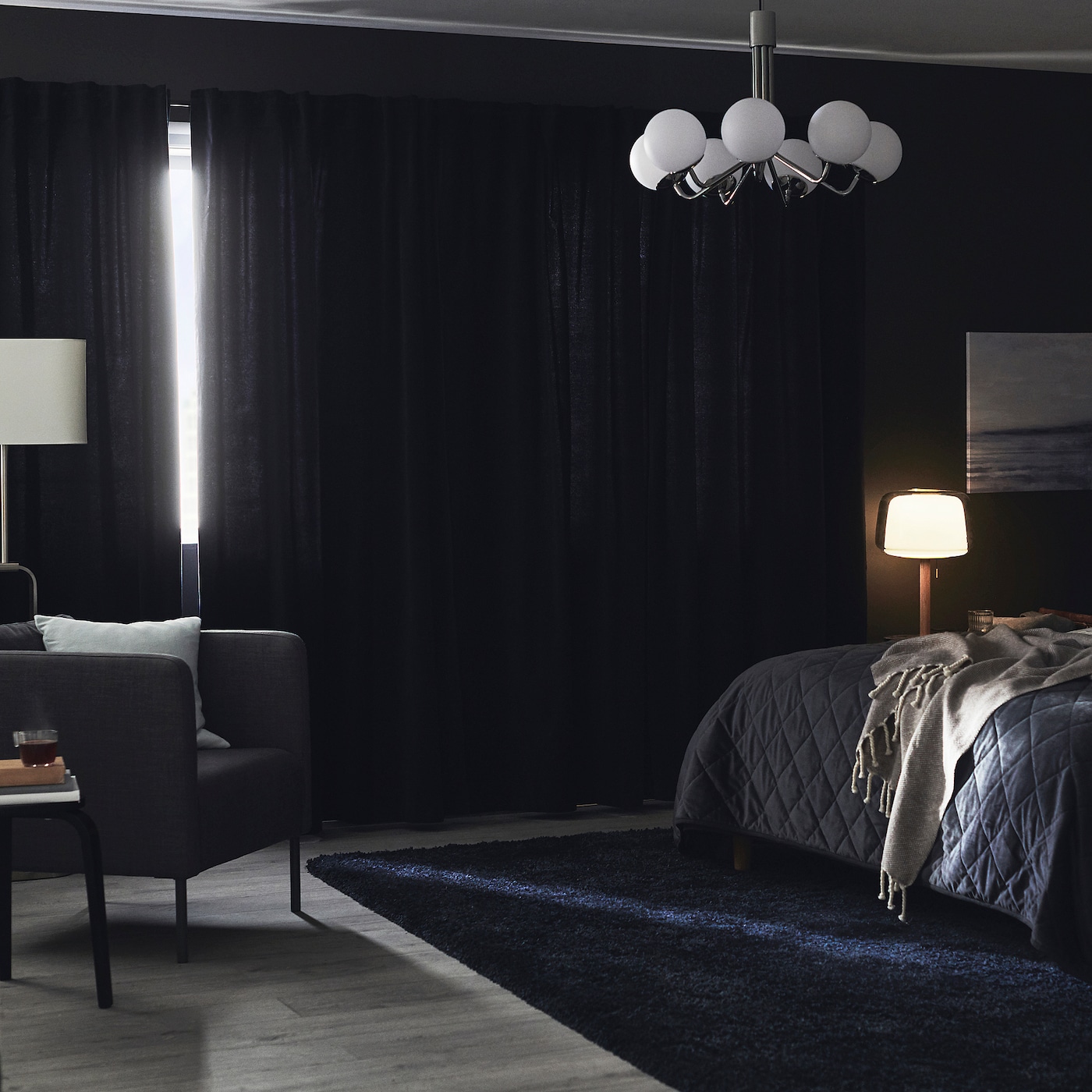 SANELA room darkening curtains 1 pair dark blue IKEA